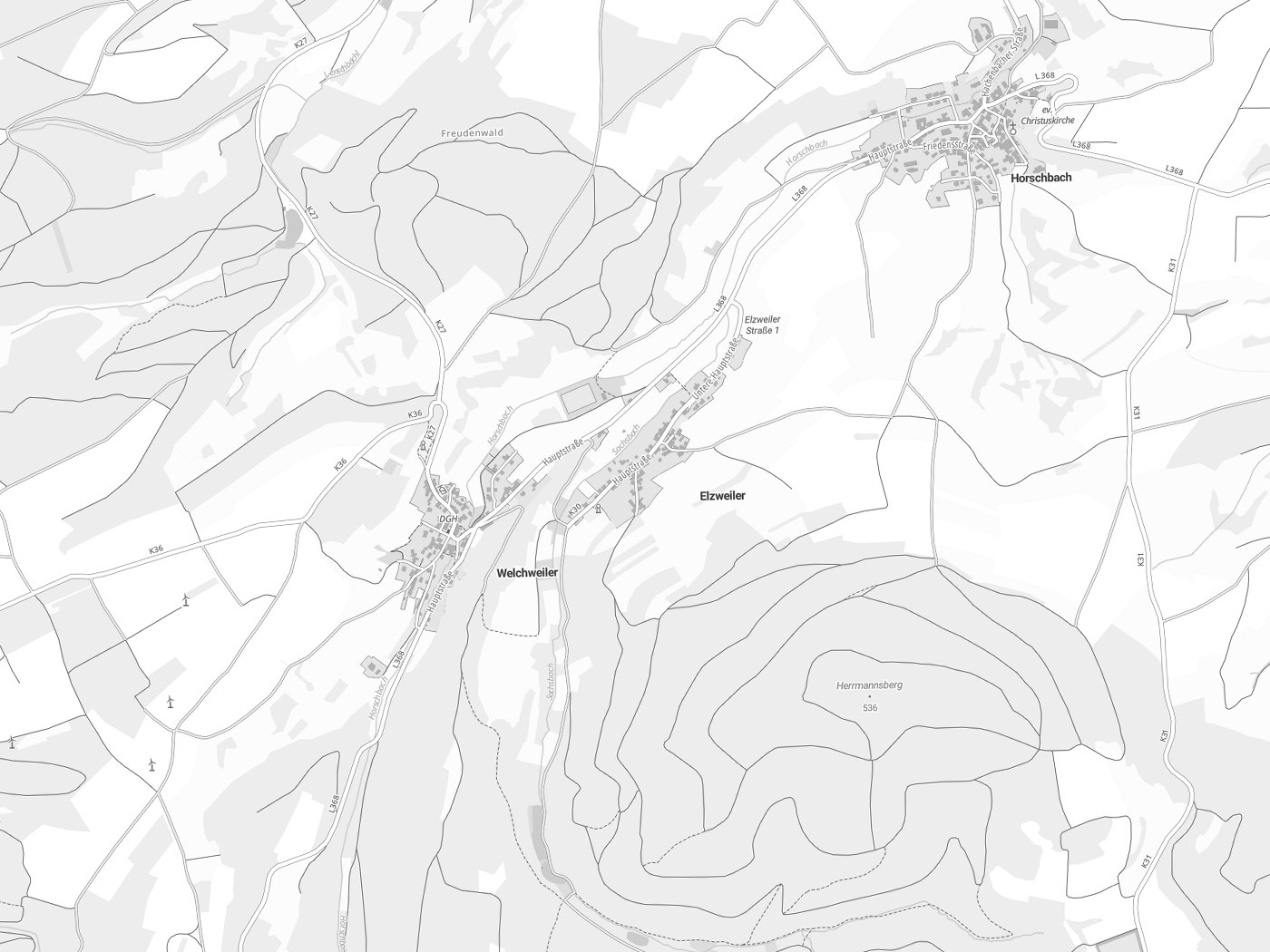 Kartenausschnitt Elzweiler mit Gewässern