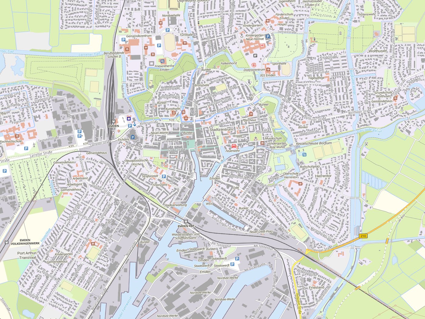 Kartenausschnitt Emden mit Gewässern