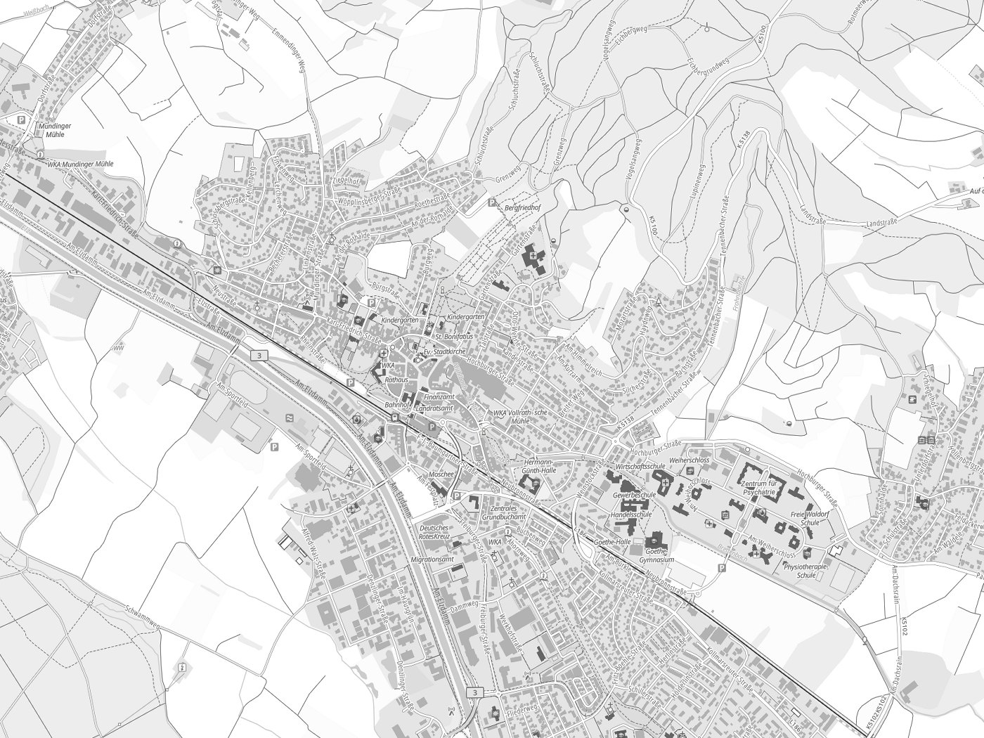 Kartenausschnitt Emmendingen mit Gewässern