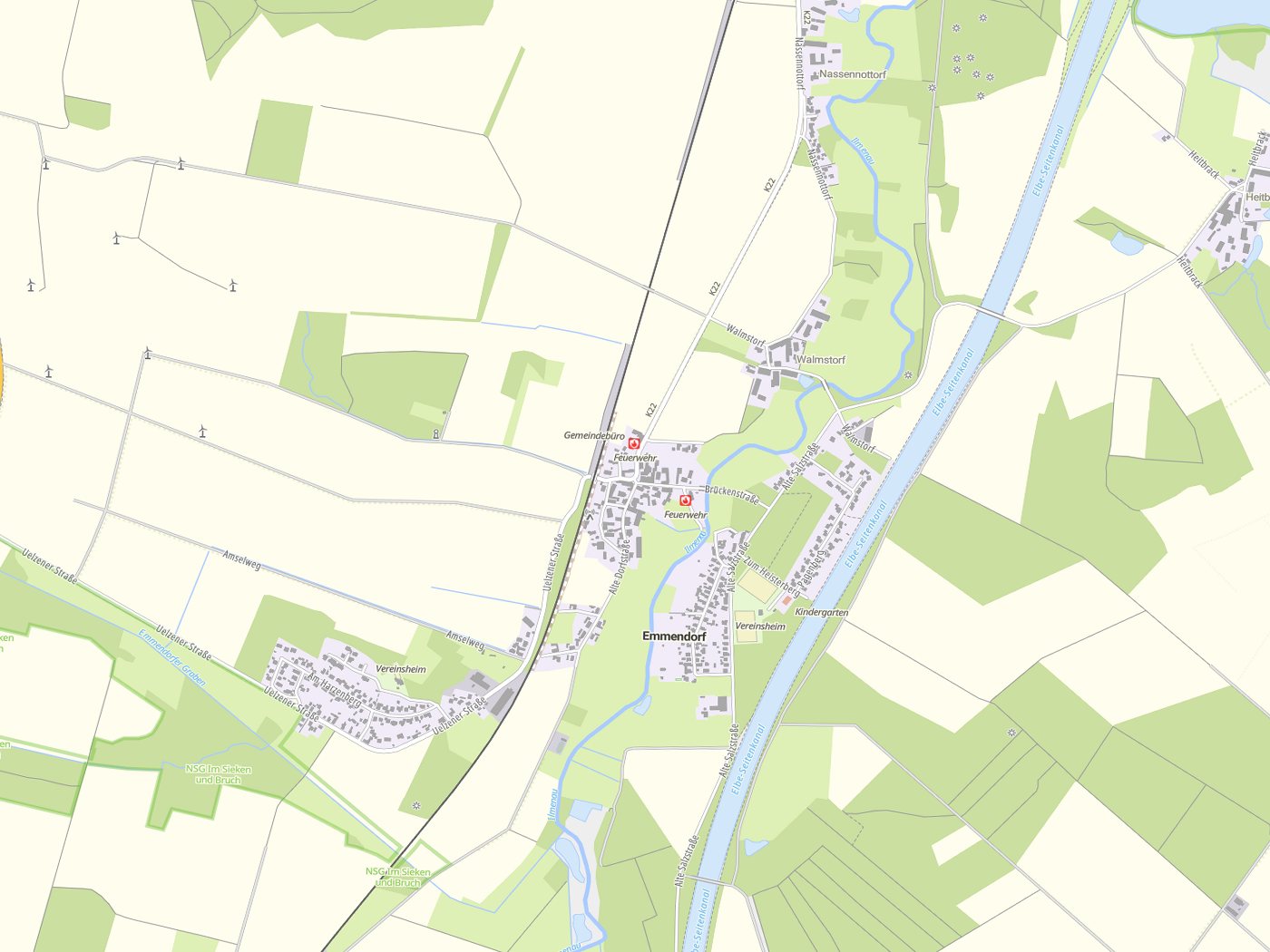 Kartenausschnitt Emmendorf mit Gewässern