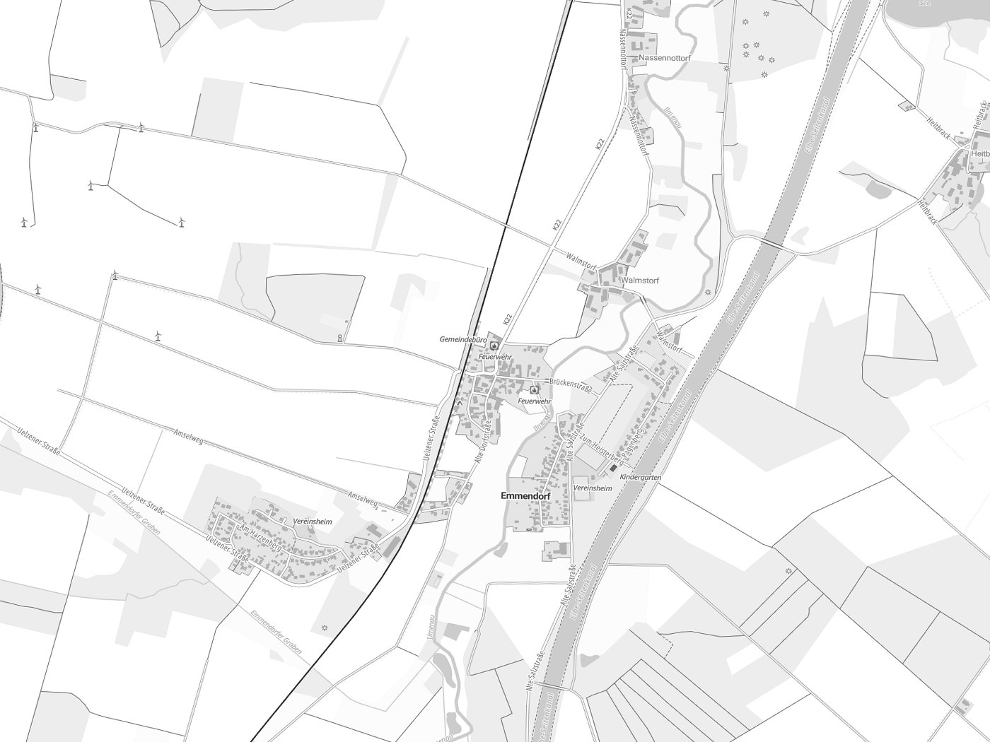 Kartenausschnitt Emmendorf mit Gewässern