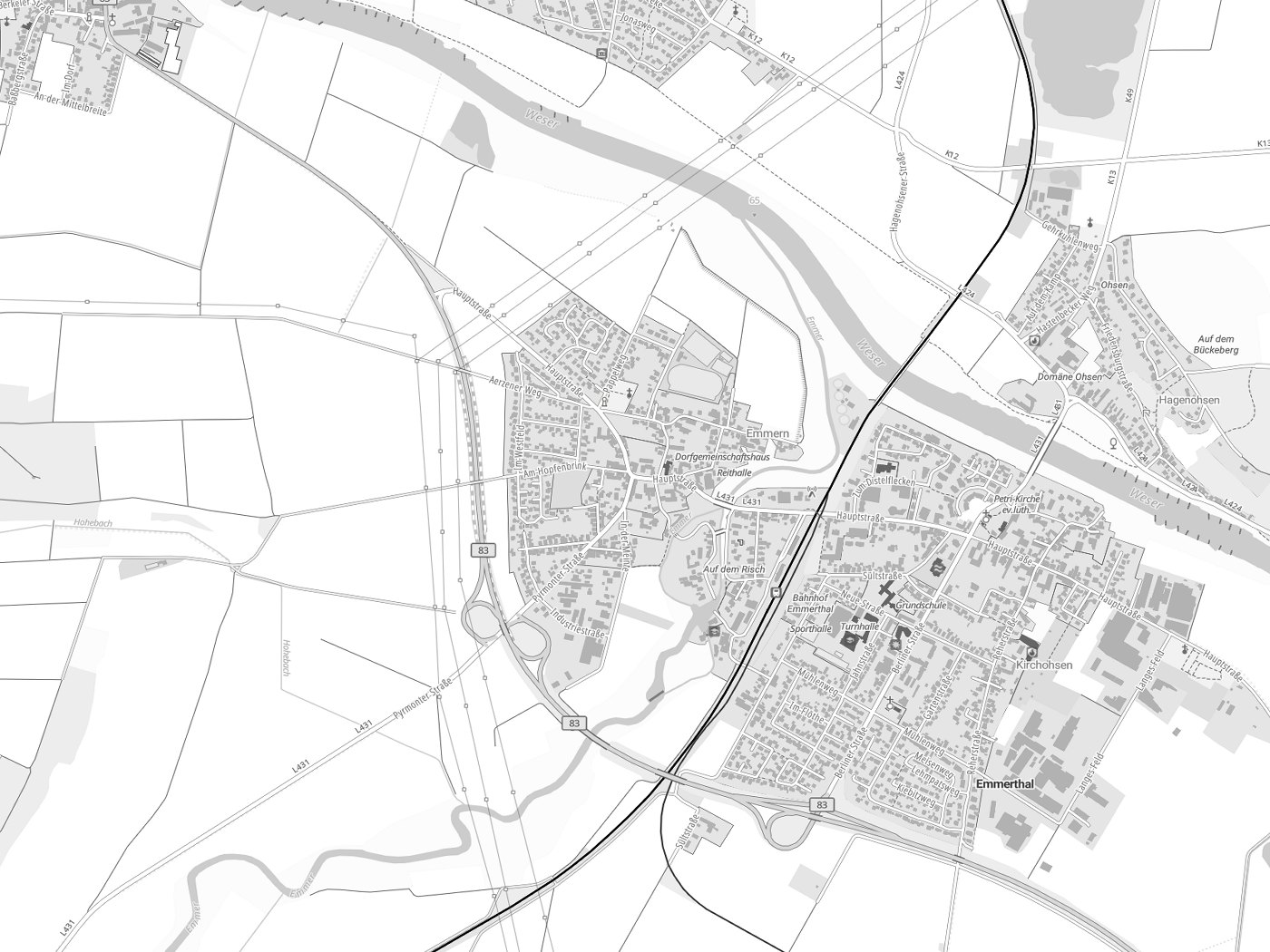 Kartenausschnitt Emmerthal mit Gewässern