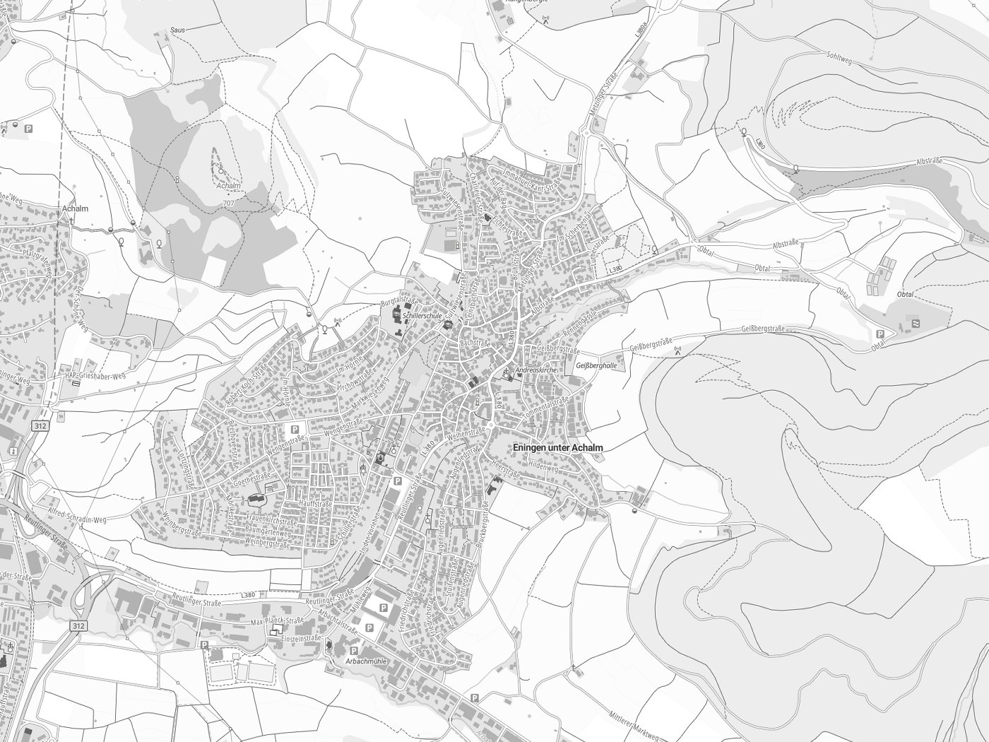 Kartenausschnitt Eningen unter Achalm mit Gewässern