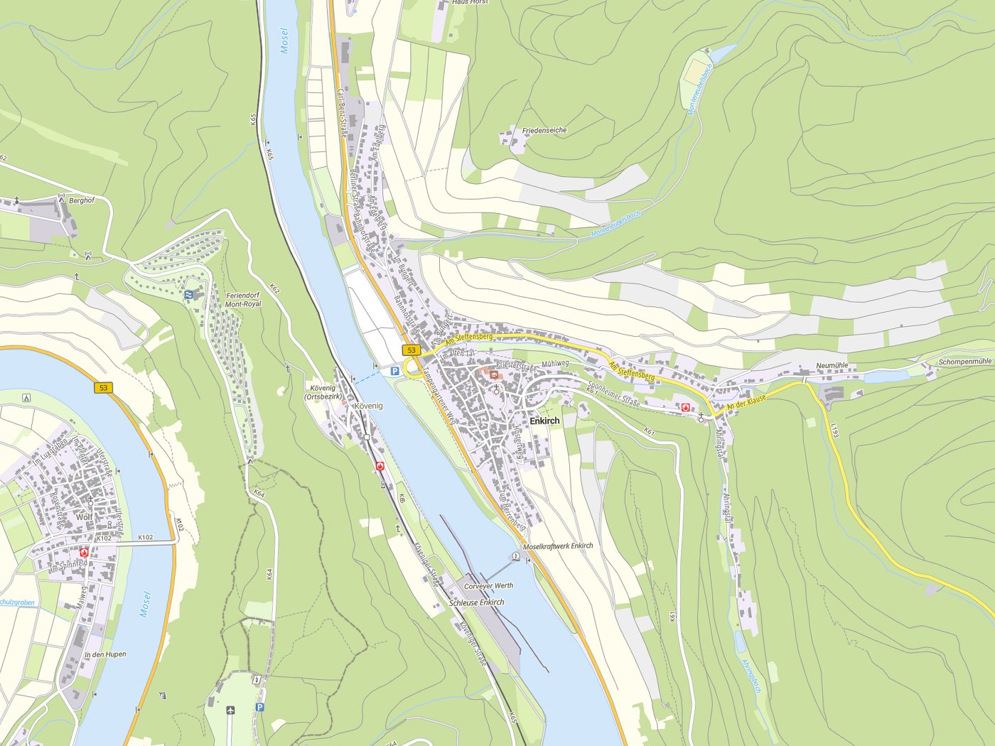 Kartenausschnitt Enkirch mit Gewässern
