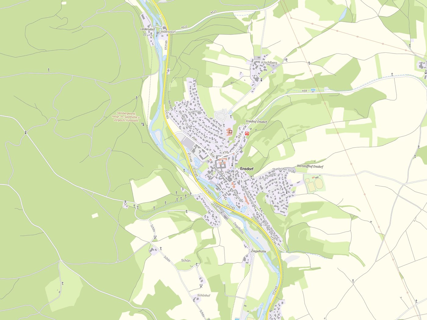 Kartenausschnitt Ensdorf mit Gewässern