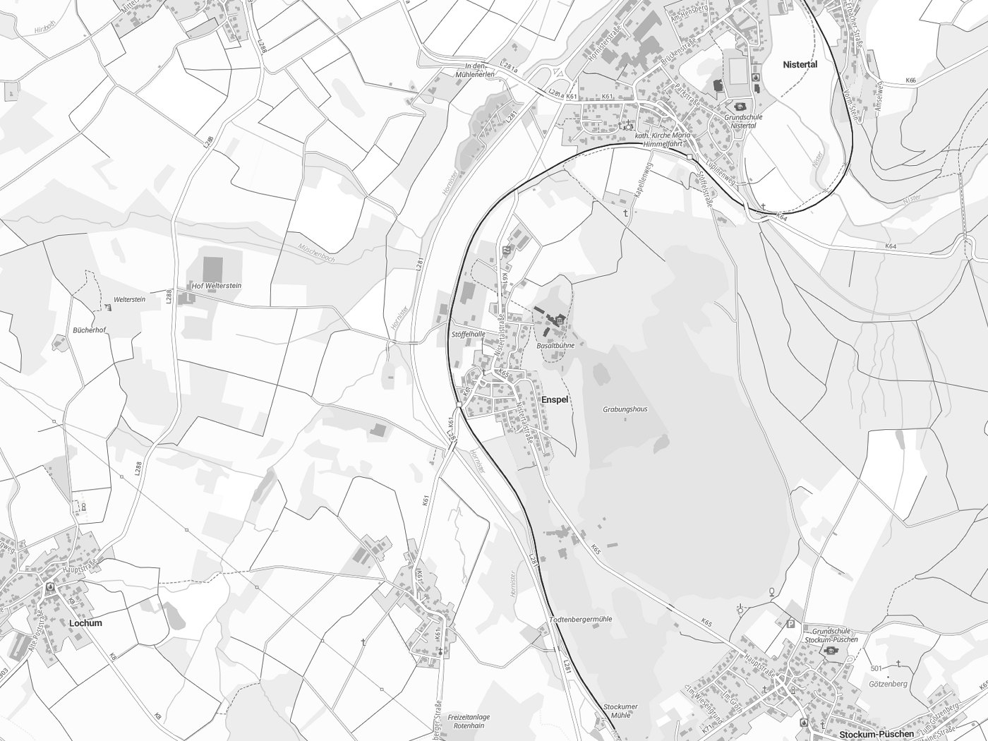 Kartenausschnitt Enspel mit Gewässern