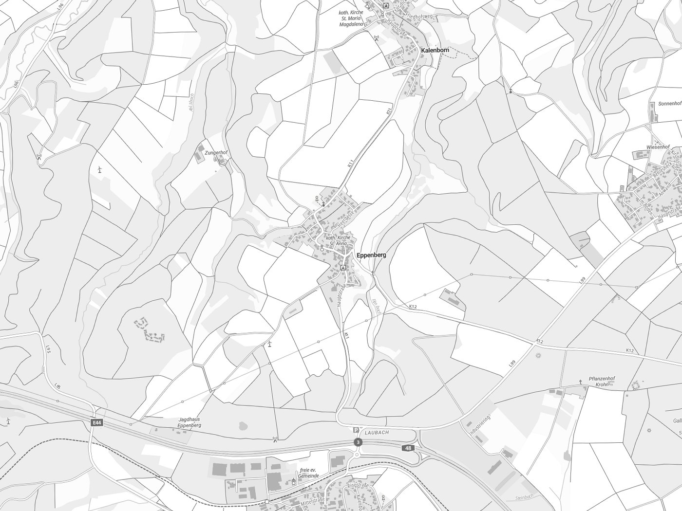 Kartenausschnitt Eppenberg mit Gewässern