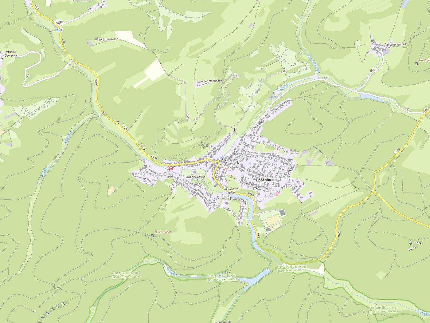 Kartenausschnitt Eppenbrunn mit Gewässern