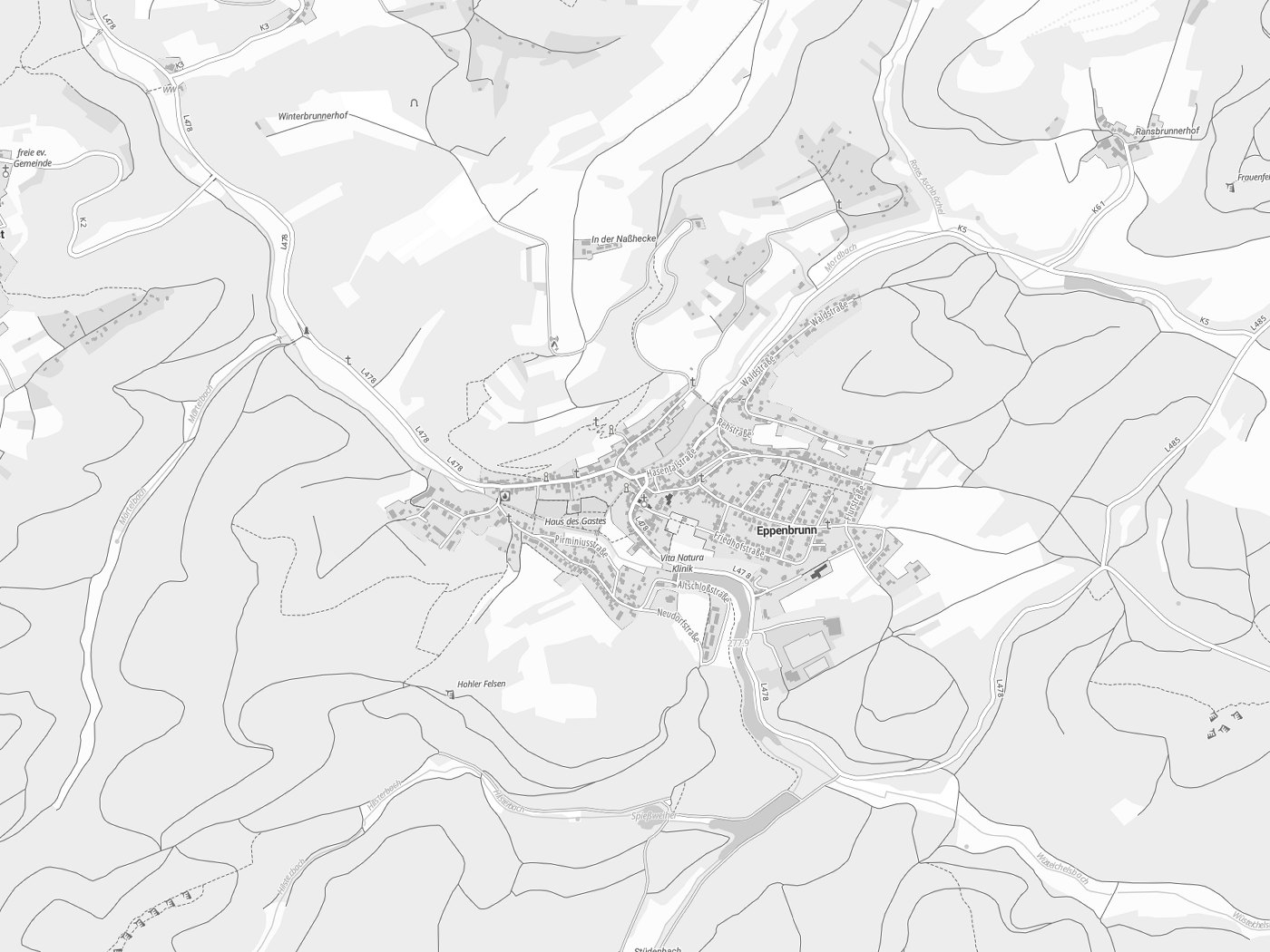 Kartenausschnitt Eppenbrunn mit Gewässern