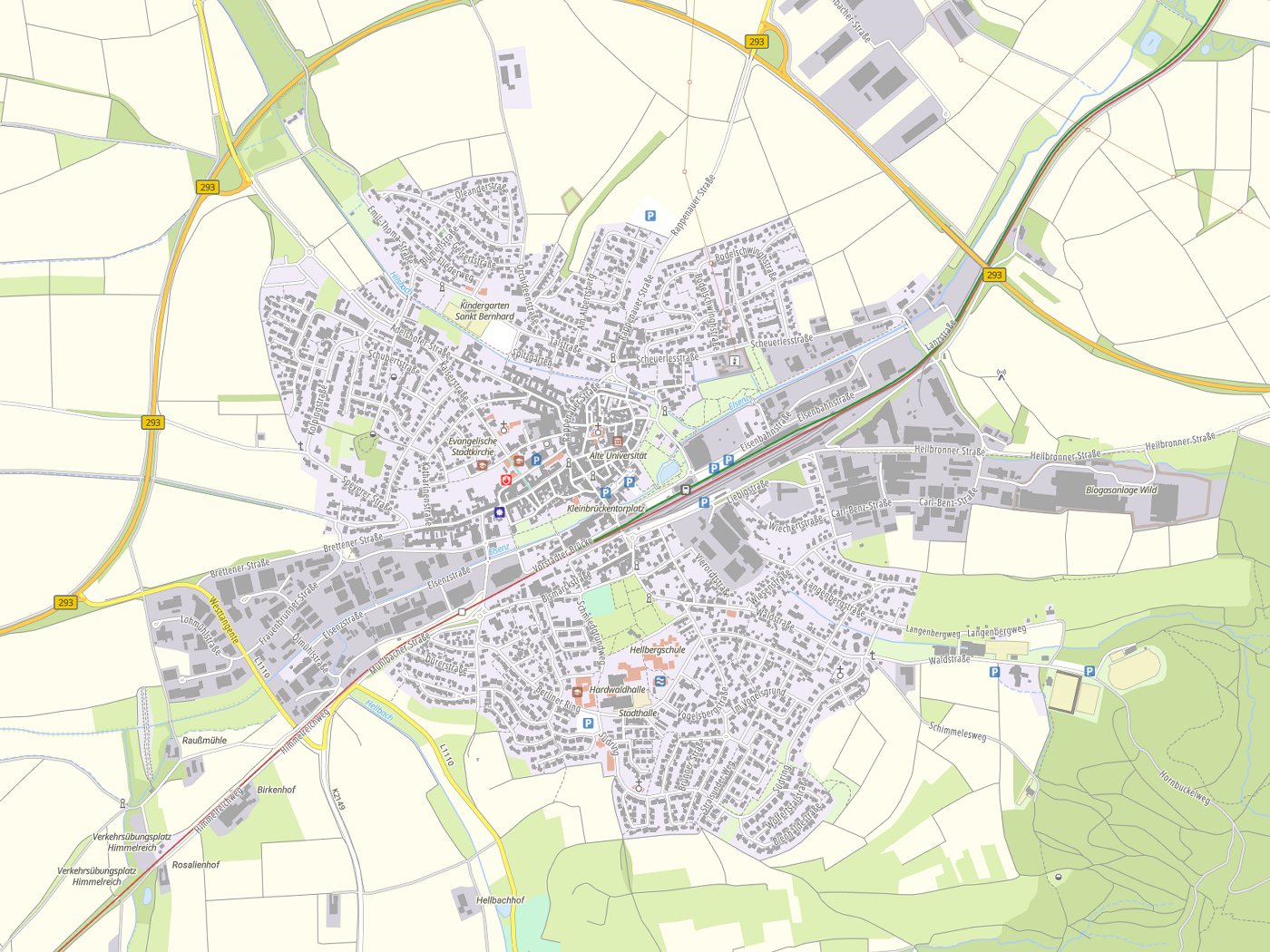 Kartenausschnitt Eppingen mit Gewässern