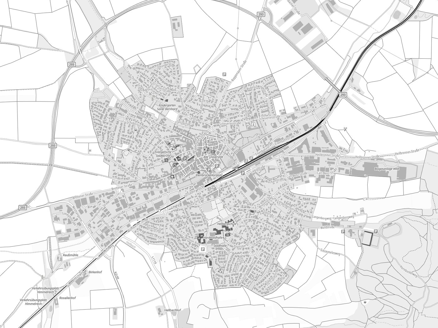 Kartenausschnitt Eppingen mit Gewässern