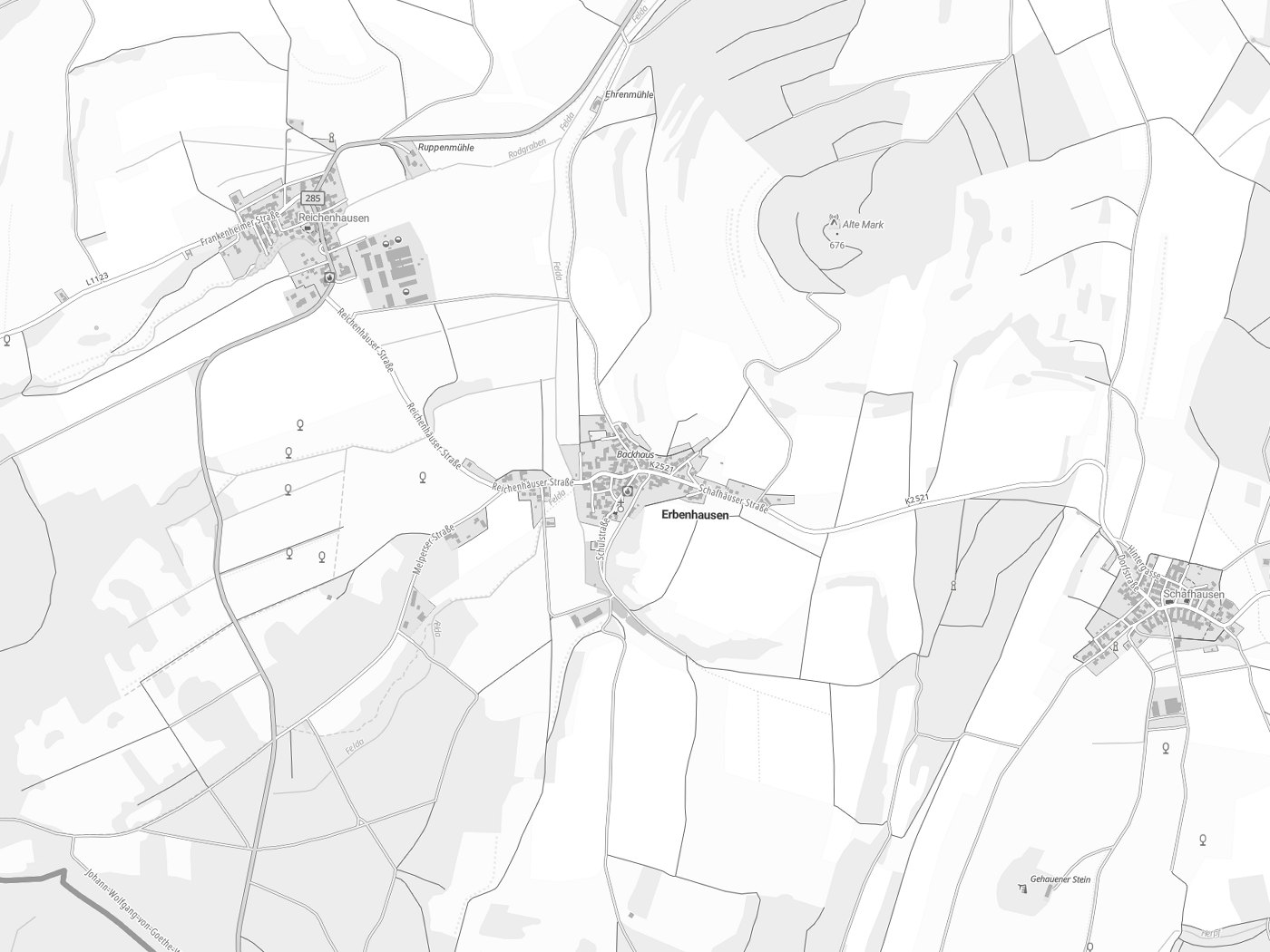 Kartenausschnitt Erbenhausen mit Gewässern