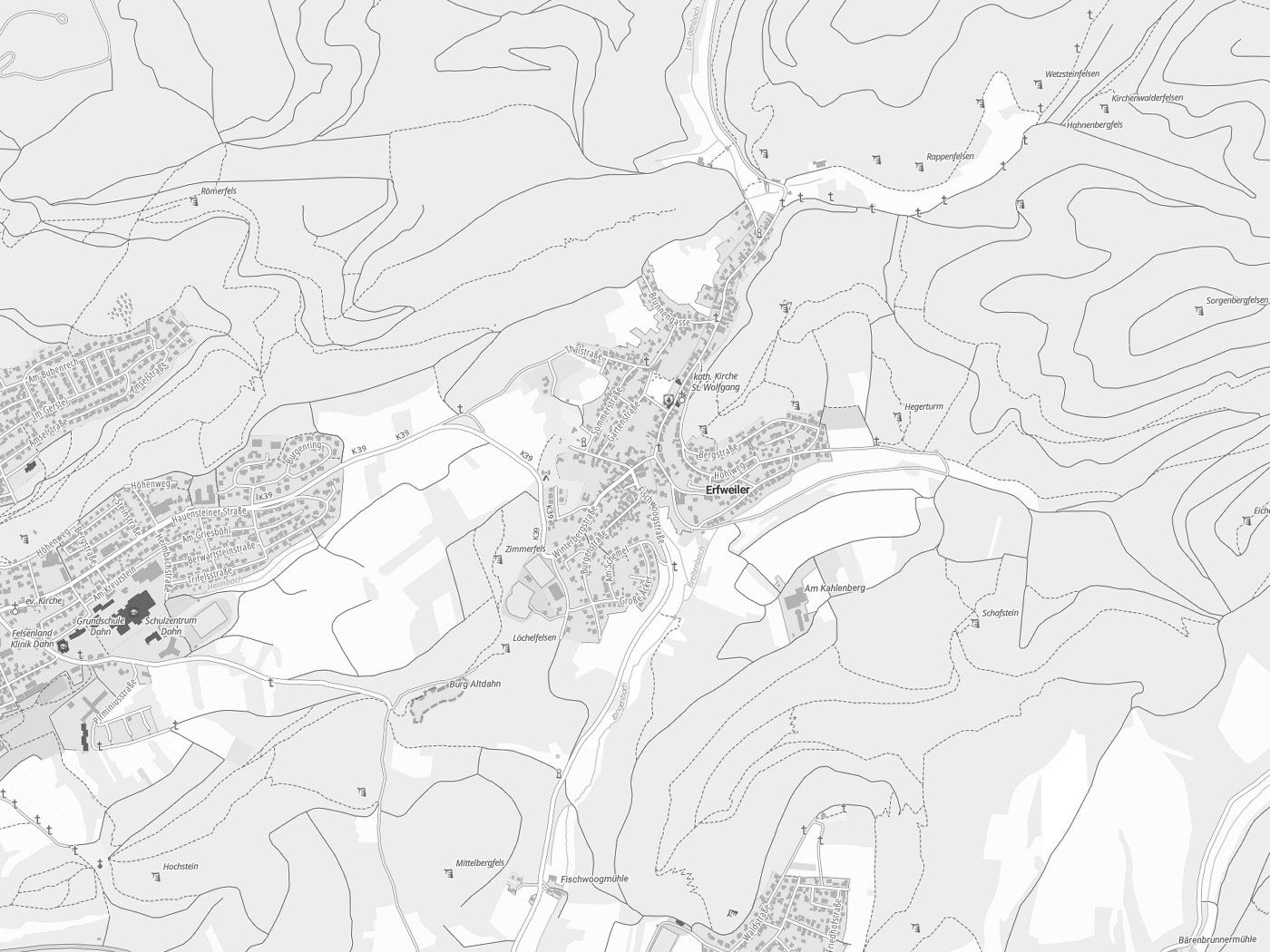 Kartenausschnitt Erfweiler mit Gewässern