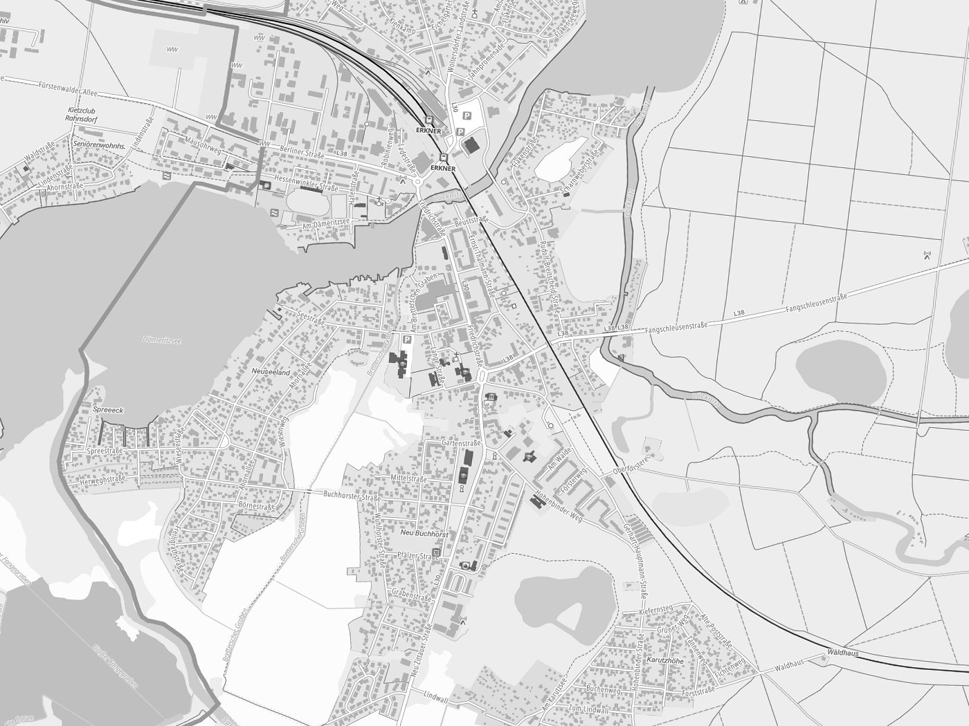 Kartenausschnitt Erkner mit Gewässern