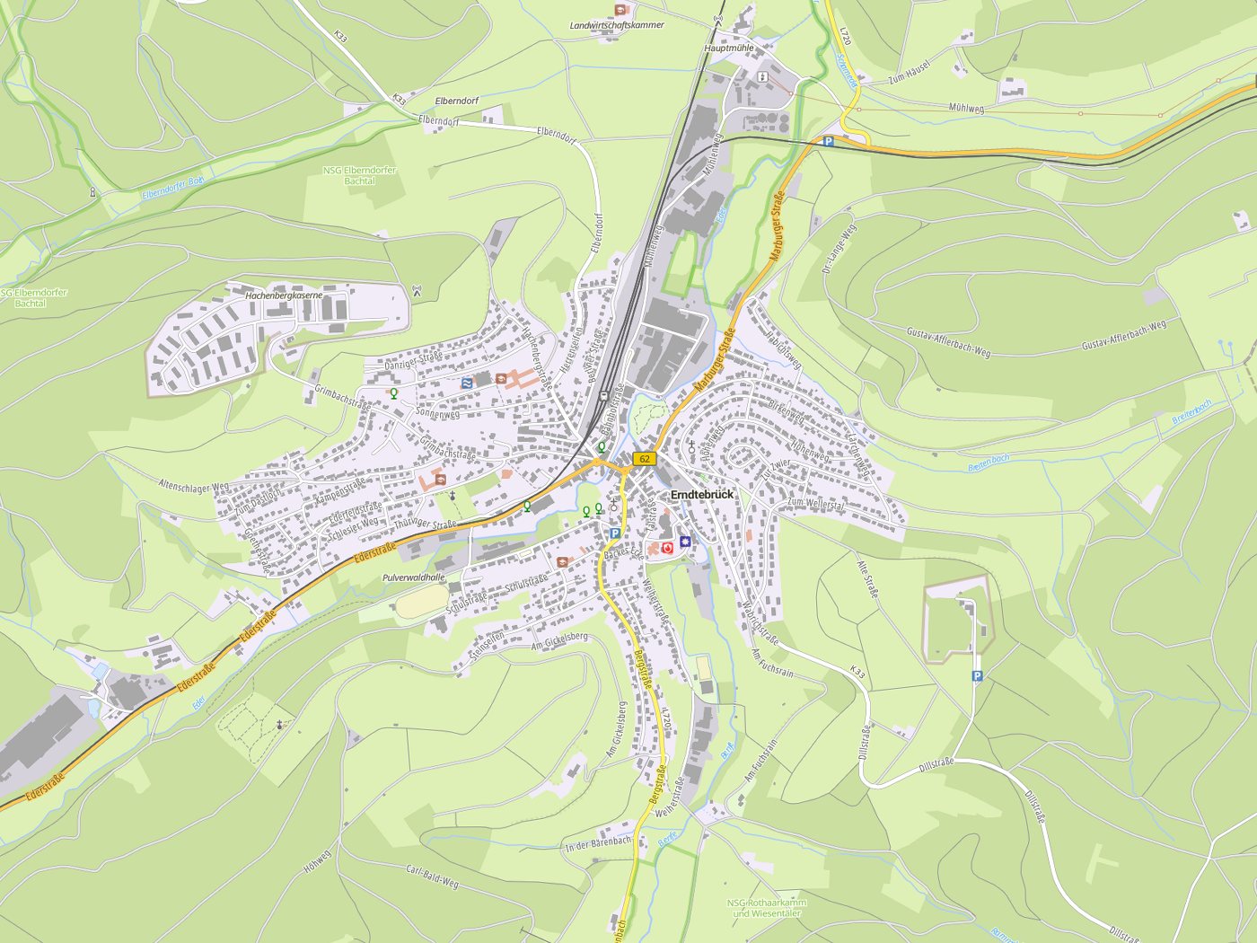 Kartenausschnitt Erndtebrück mit Gewässern