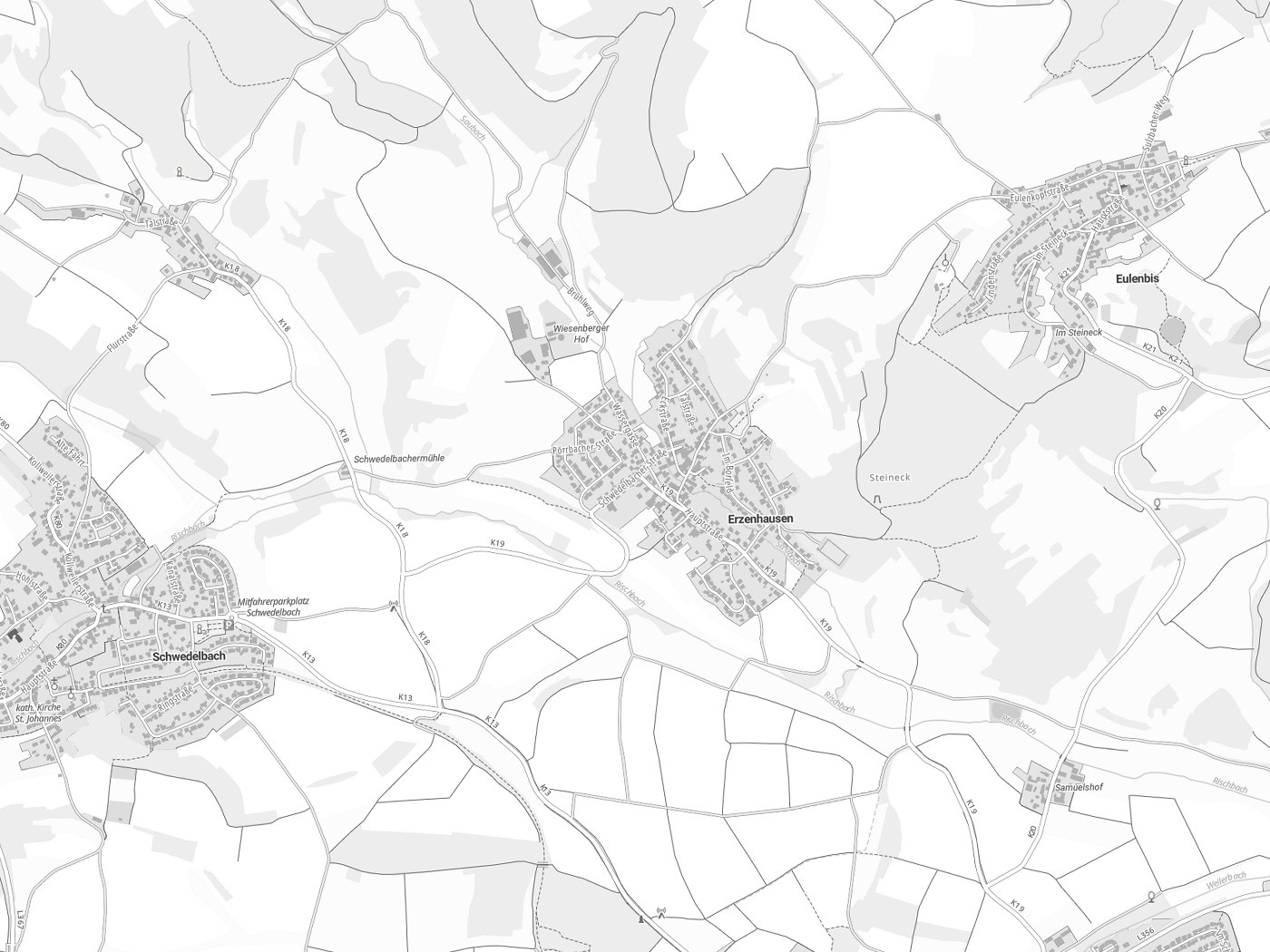 Kartenausschnitt Erzenhausen mit Gewässern