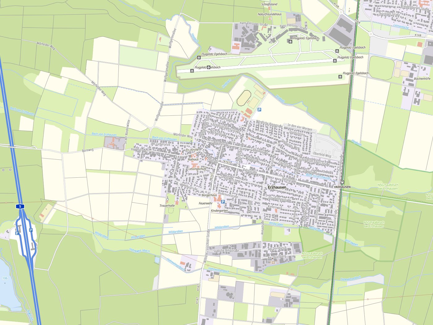 Kartenausschnitt Erzhausen mit Gewässern