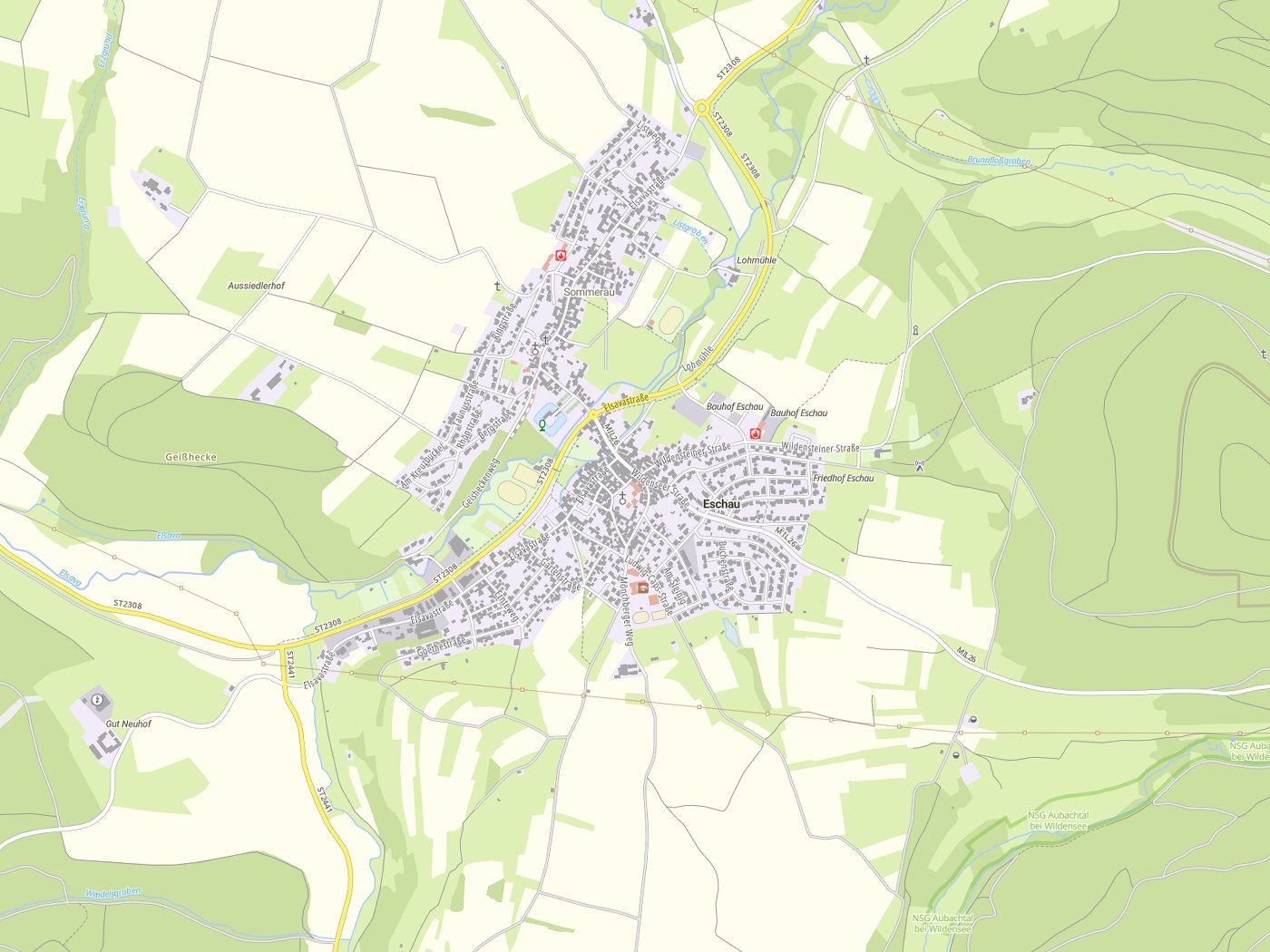 Kartenausschnitt Eschau mit Gewässern