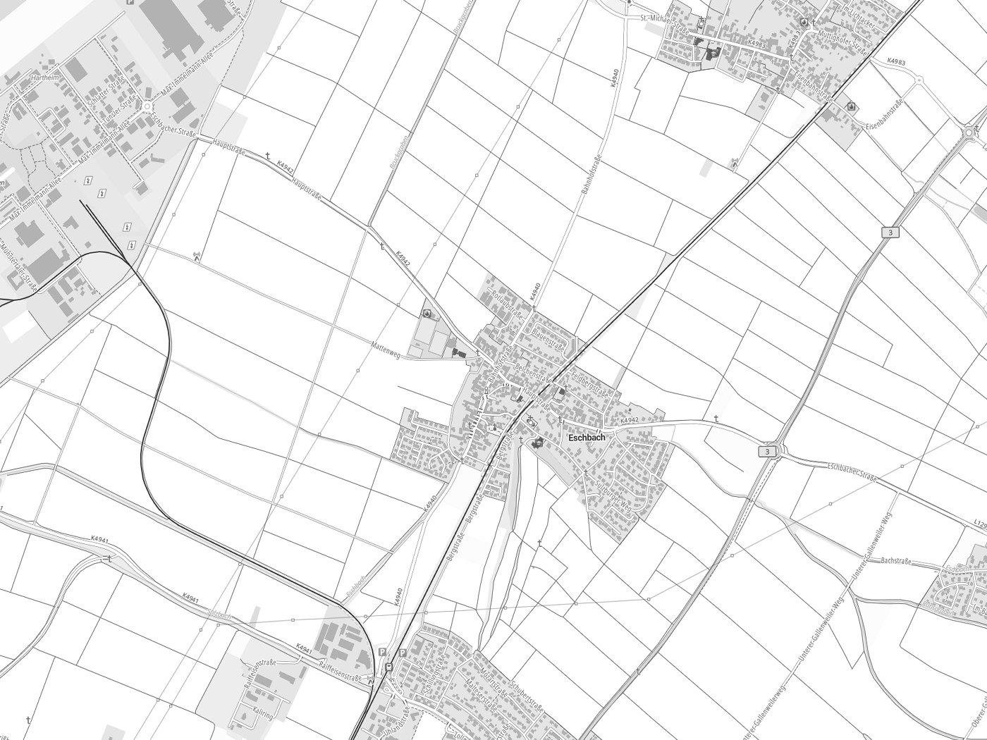 Kartenausschnitt Eschbach mit Gewässern