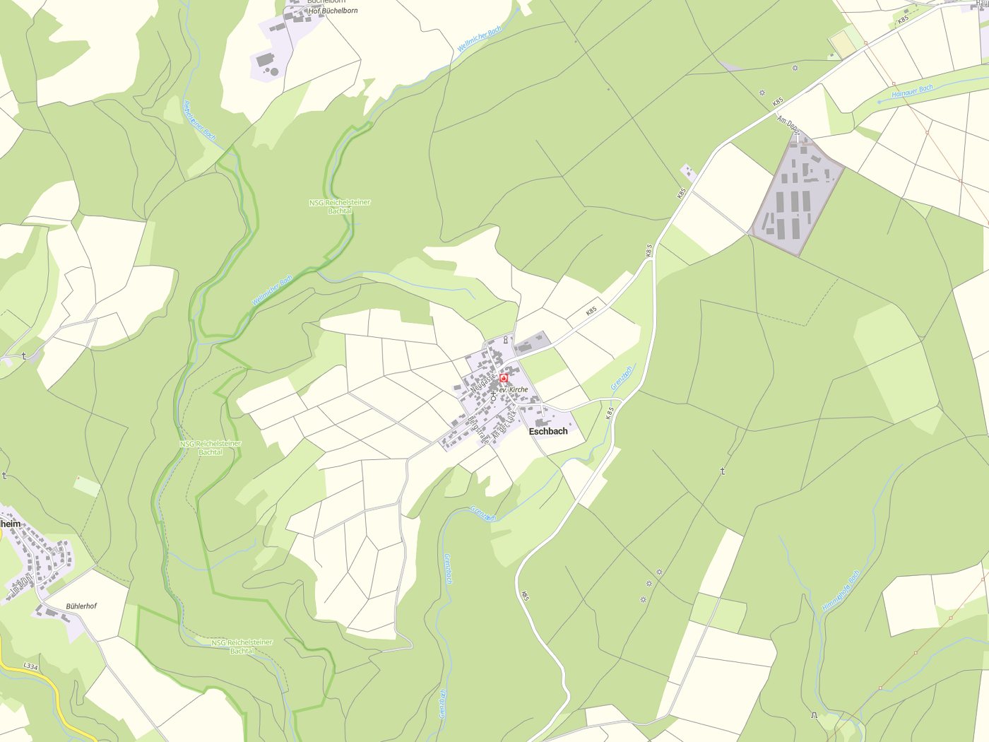 Kartenausschnitt Eschbach mit Gewässern