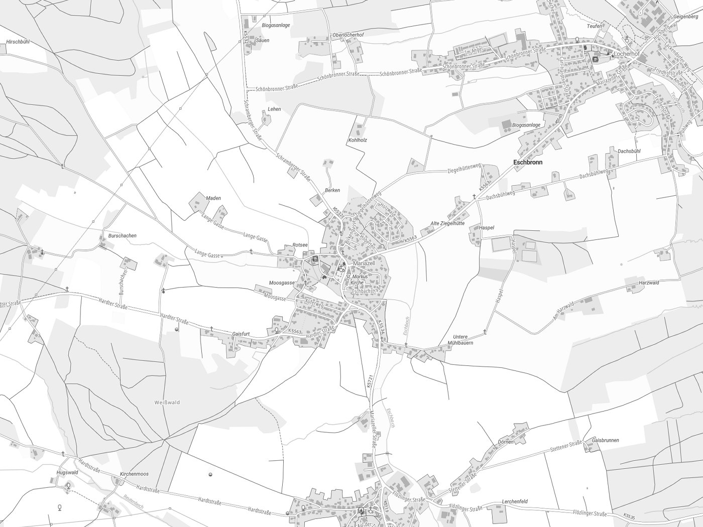 Kartenausschnitt Eschbronn mit Gewässern