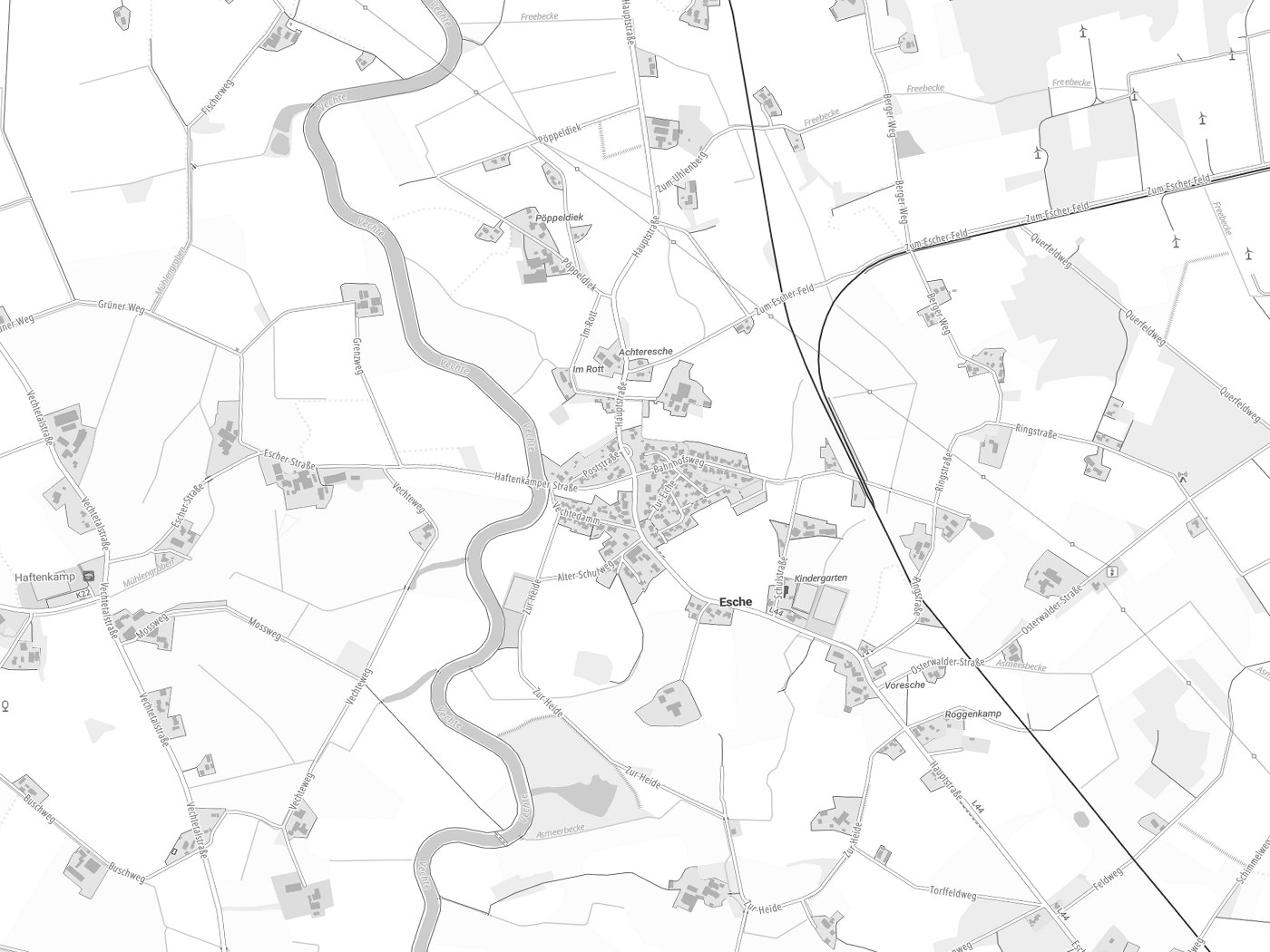 Kartenausschnitt Esche mit Gewässern