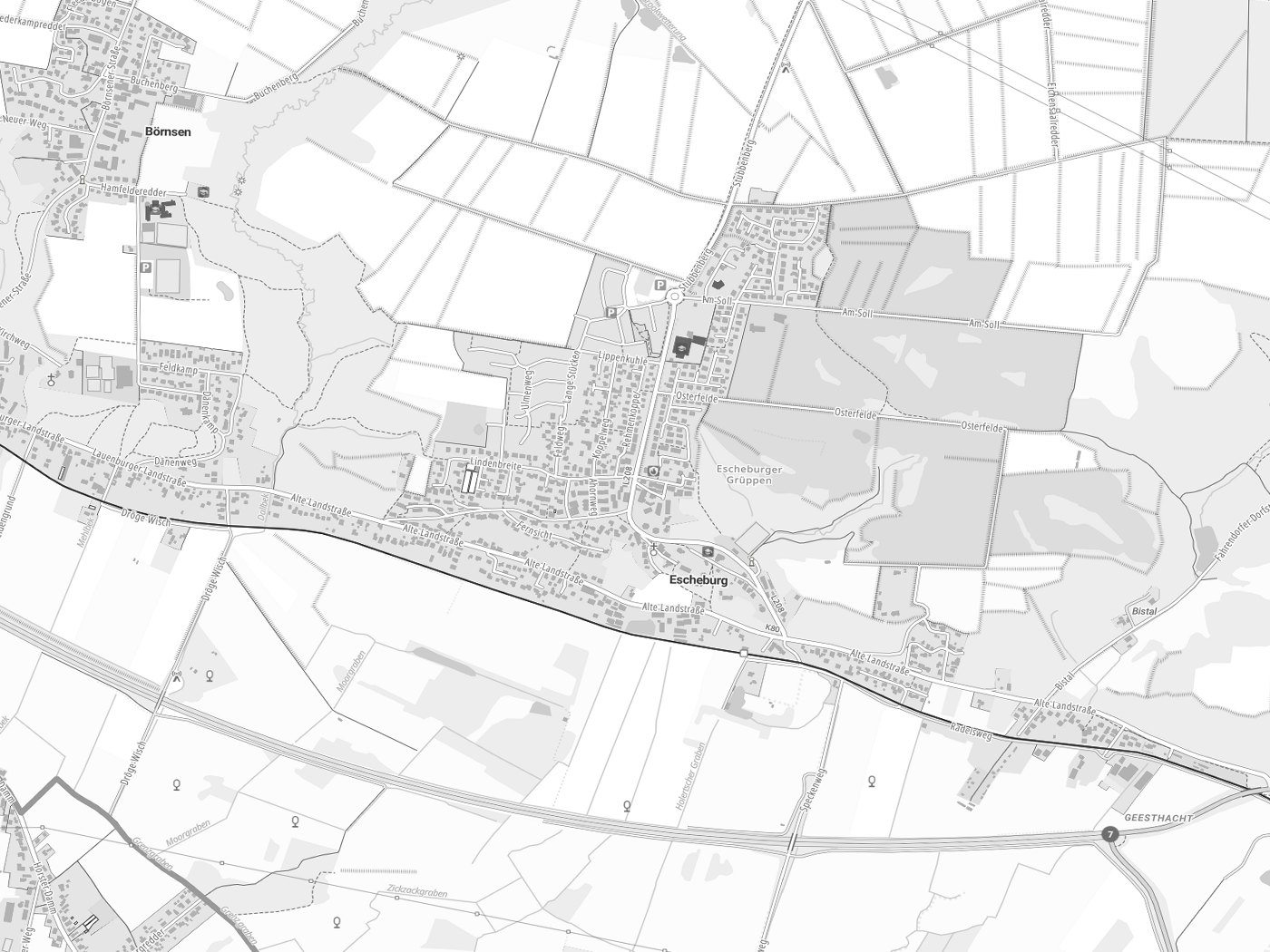 Kartenausschnitt Escheburg mit Gewässern