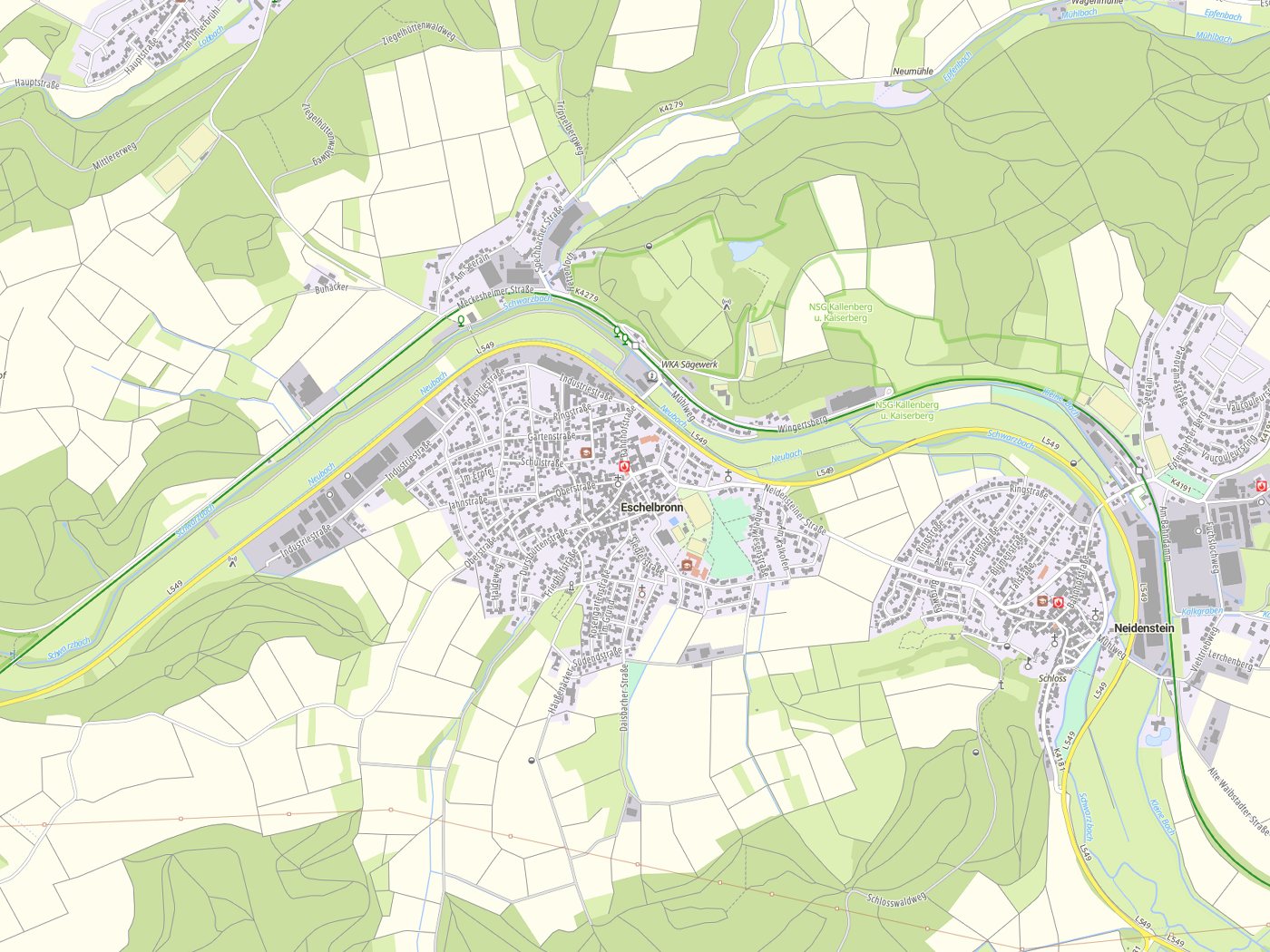 Kartenausschnitt Eschelbronn mit Gewässern