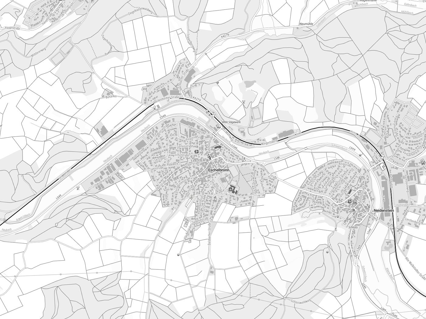 Kartenausschnitt Eschelbronn mit Gewässern