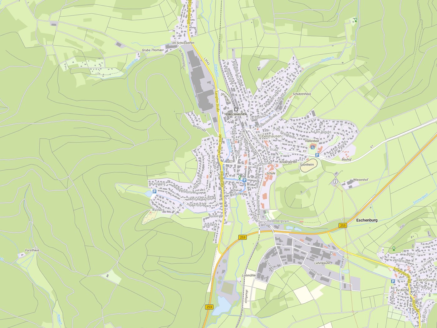 Kartenausschnitt Eschenburg mit Gewässern