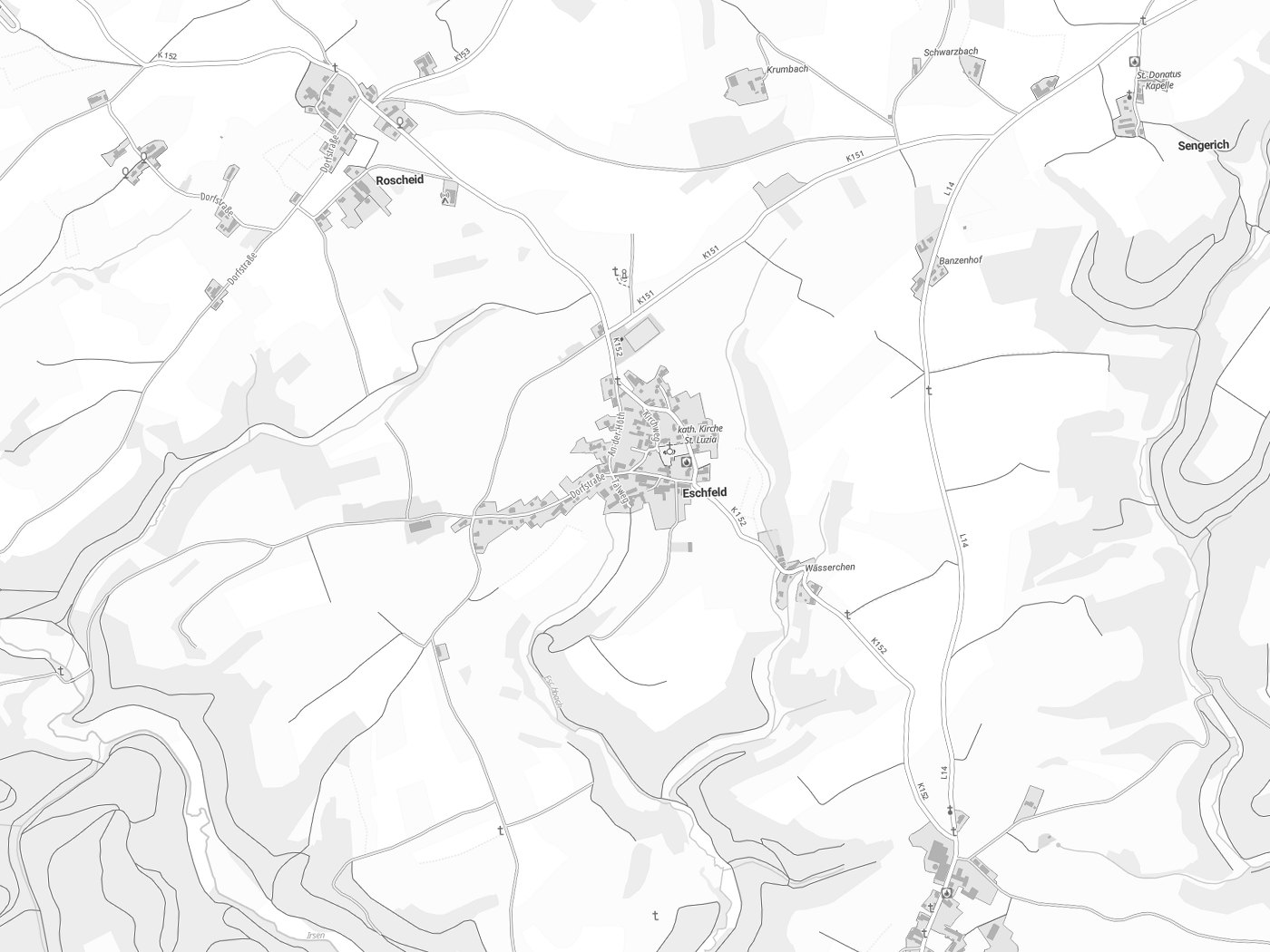 Kartenausschnitt Eschfeld mit Gewässern
