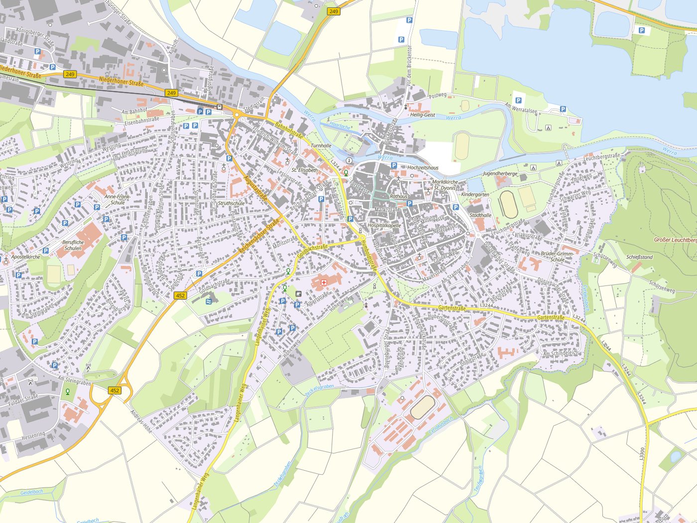 Kartenausschnitt Eschwege mit Gewässern