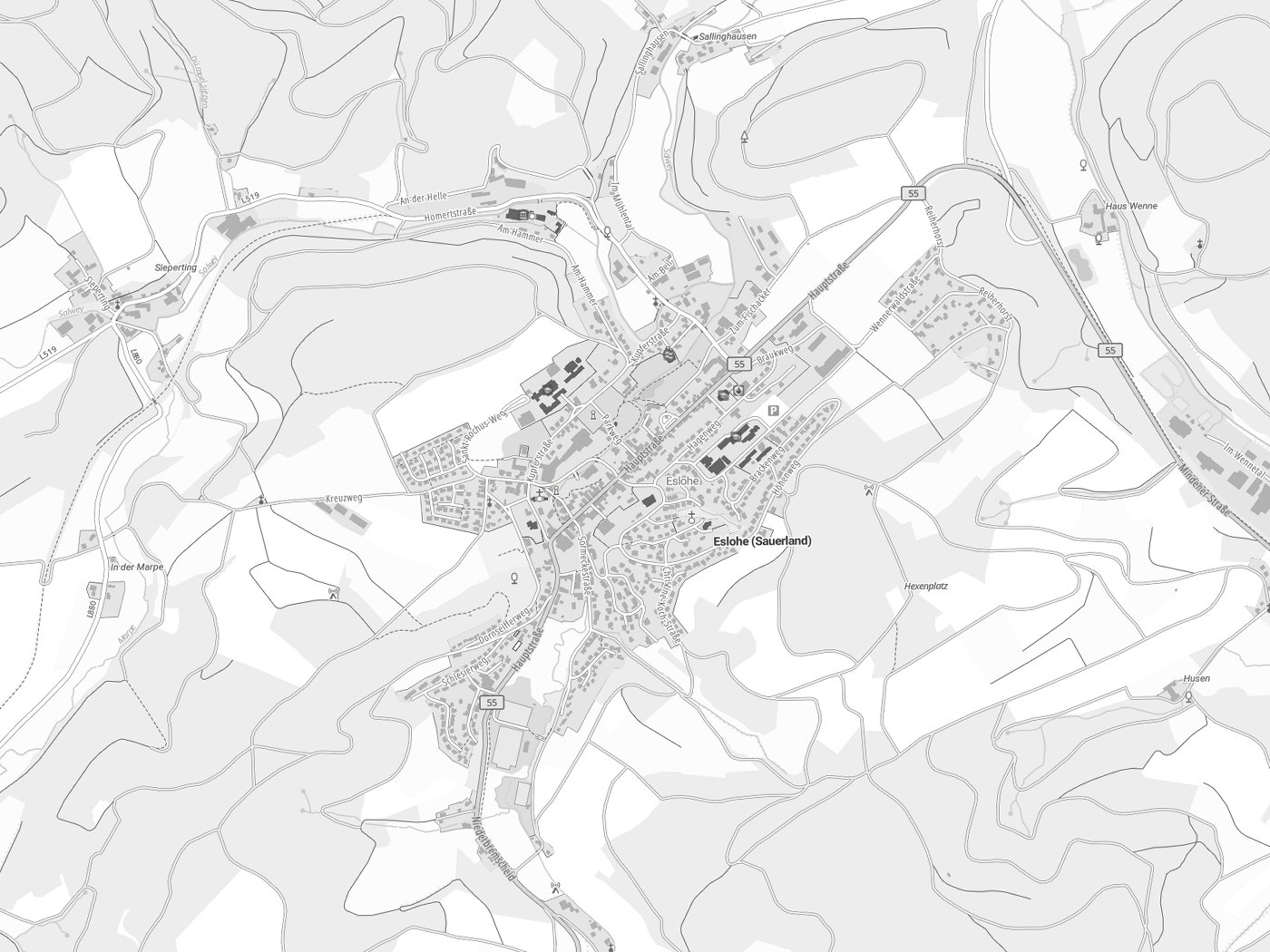 Kartenausschnitt Eslohe (Sauerland) mit Gewässern