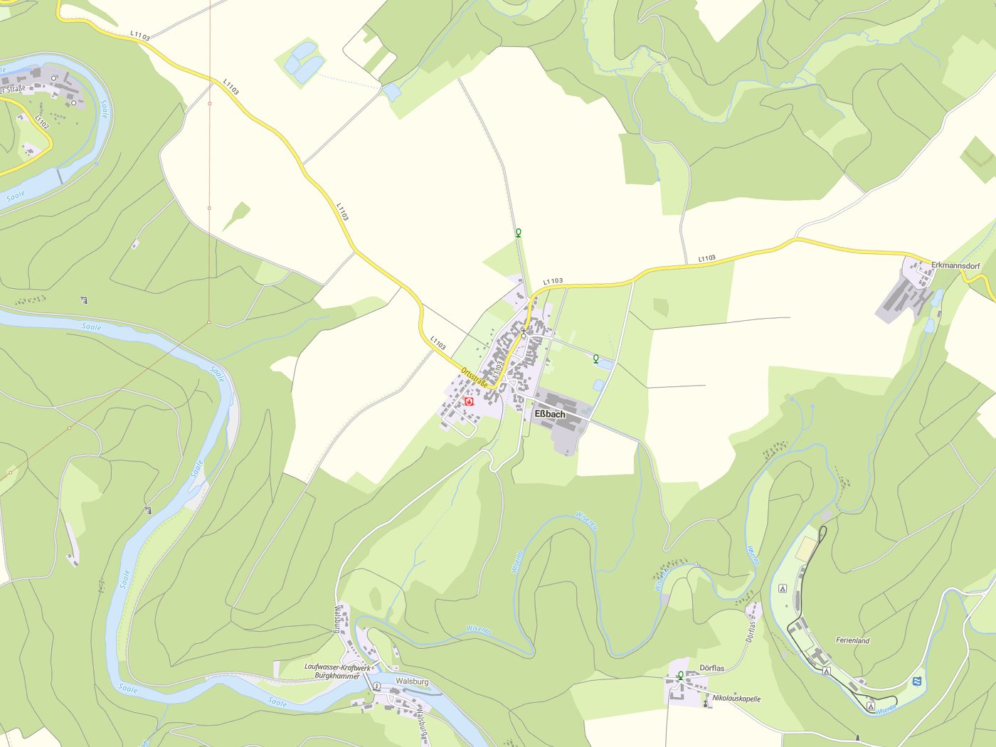 Kartenausschnitt Eßbach mit Gewässern
