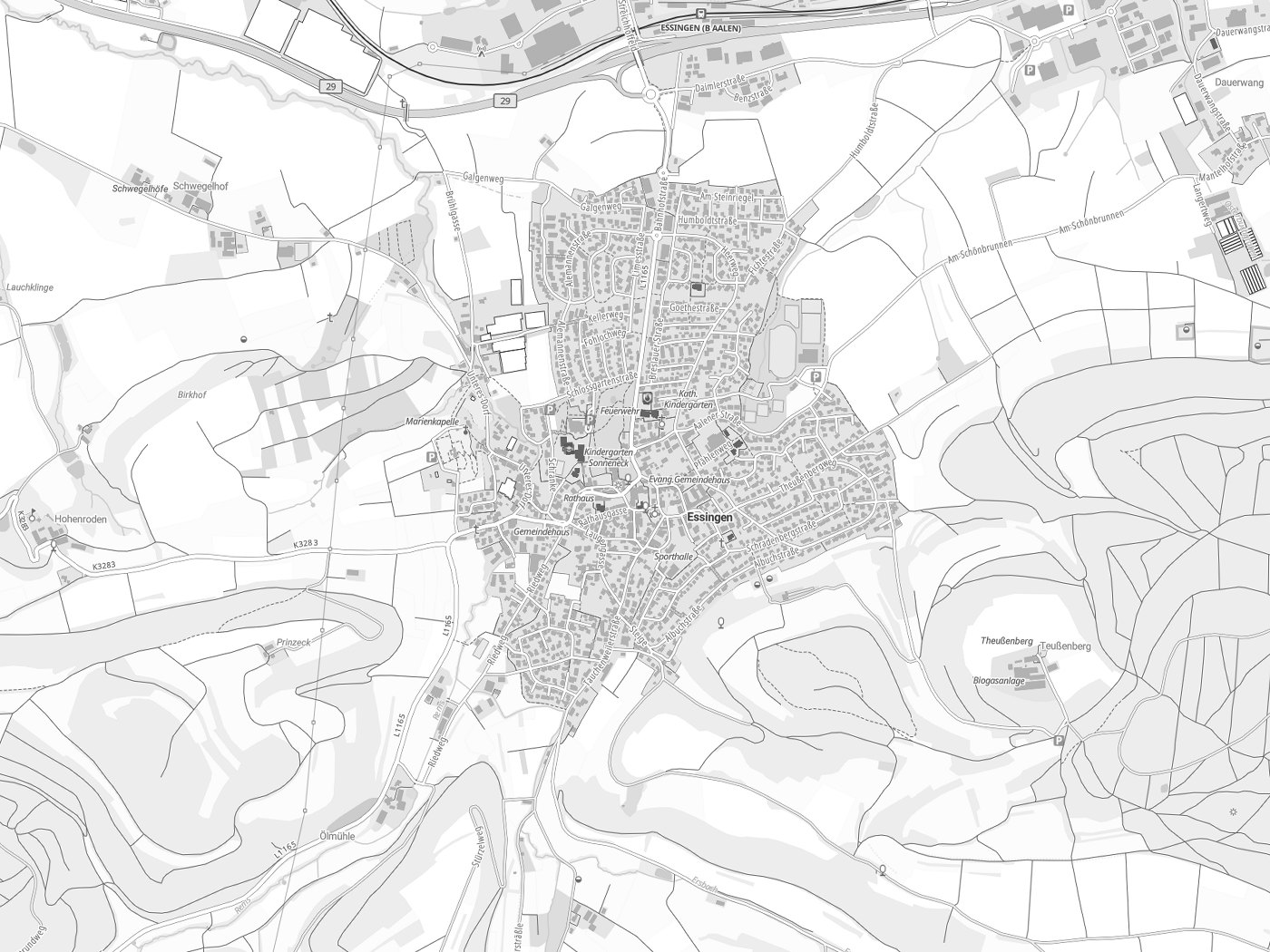 Kartenausschnitt Essingen mit Gewässern