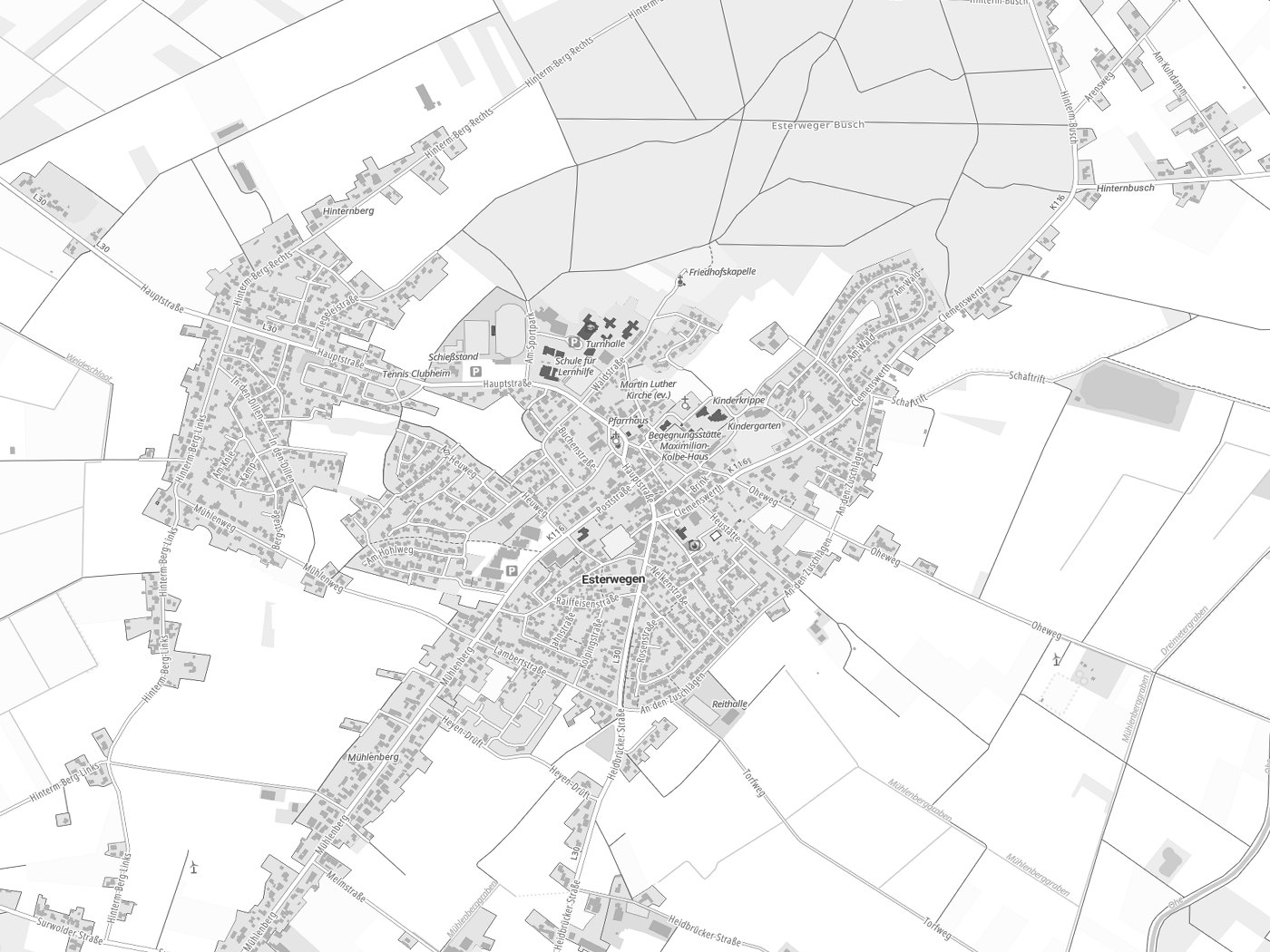 Kartenausschnitt Esterwegen mit Gewässern