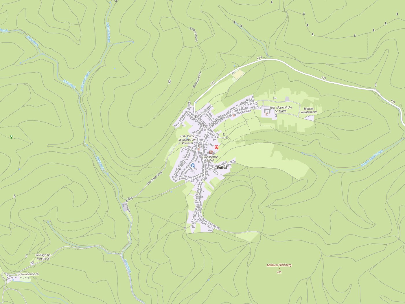 Kartenausschnitt Esthal mit Gewässern