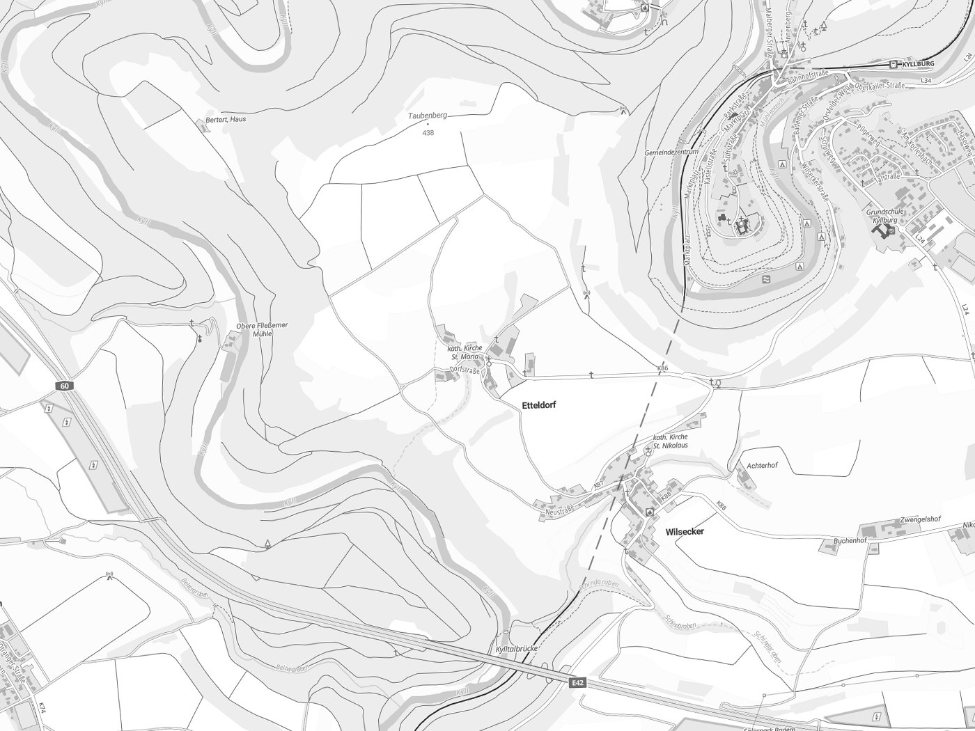 Kartenausschnitt Etteldorf mit Gewässern