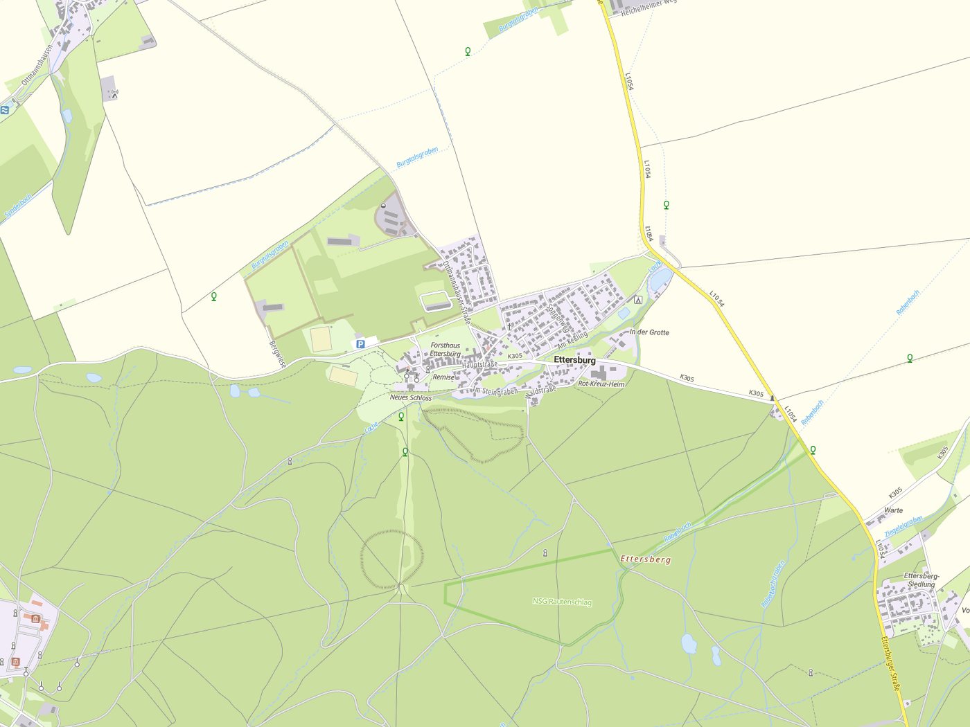 Kartenausschnitt Ettersburg mit Gewässern