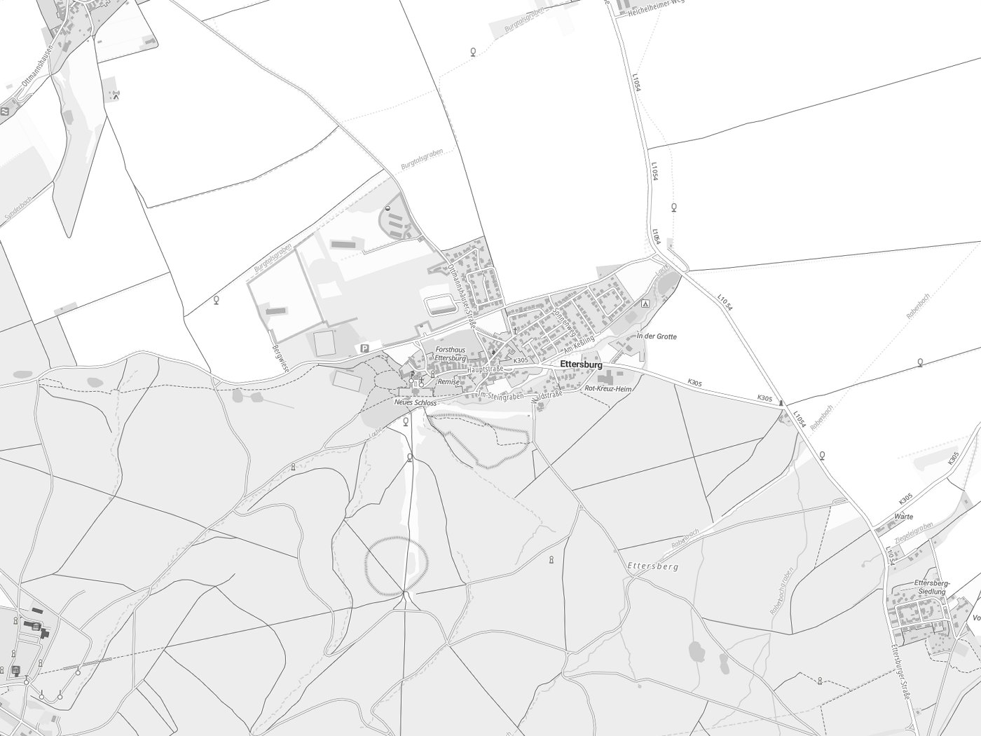 Kartenausschnitt Ettersburg mit Gewässern
