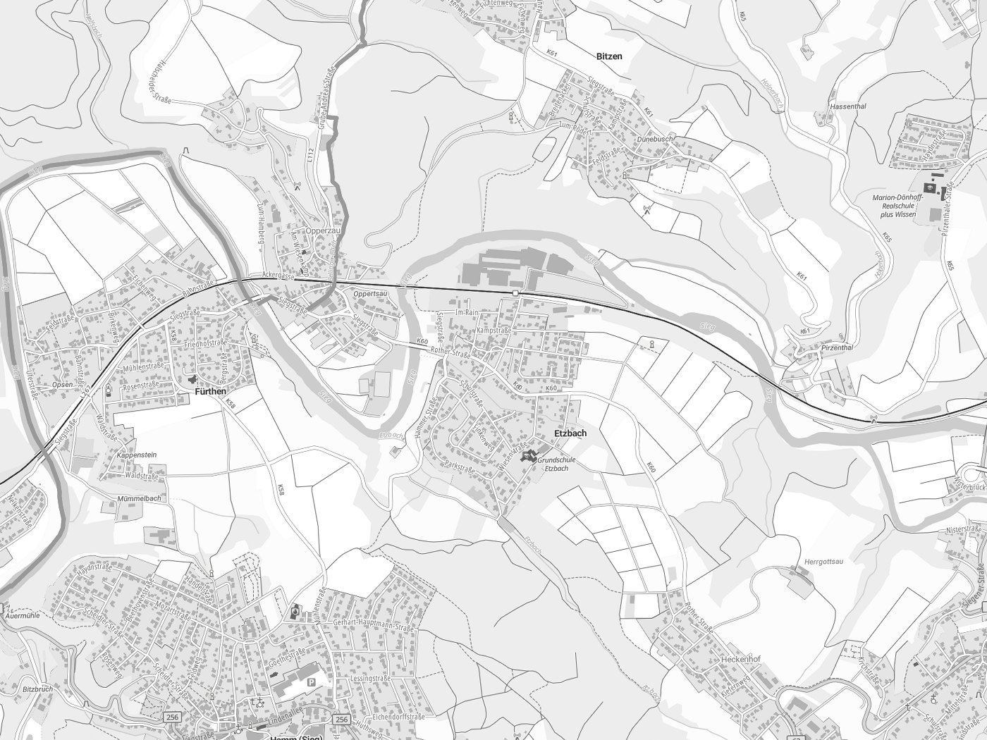 Kartenausschnitt Etzbach mit Gewässern