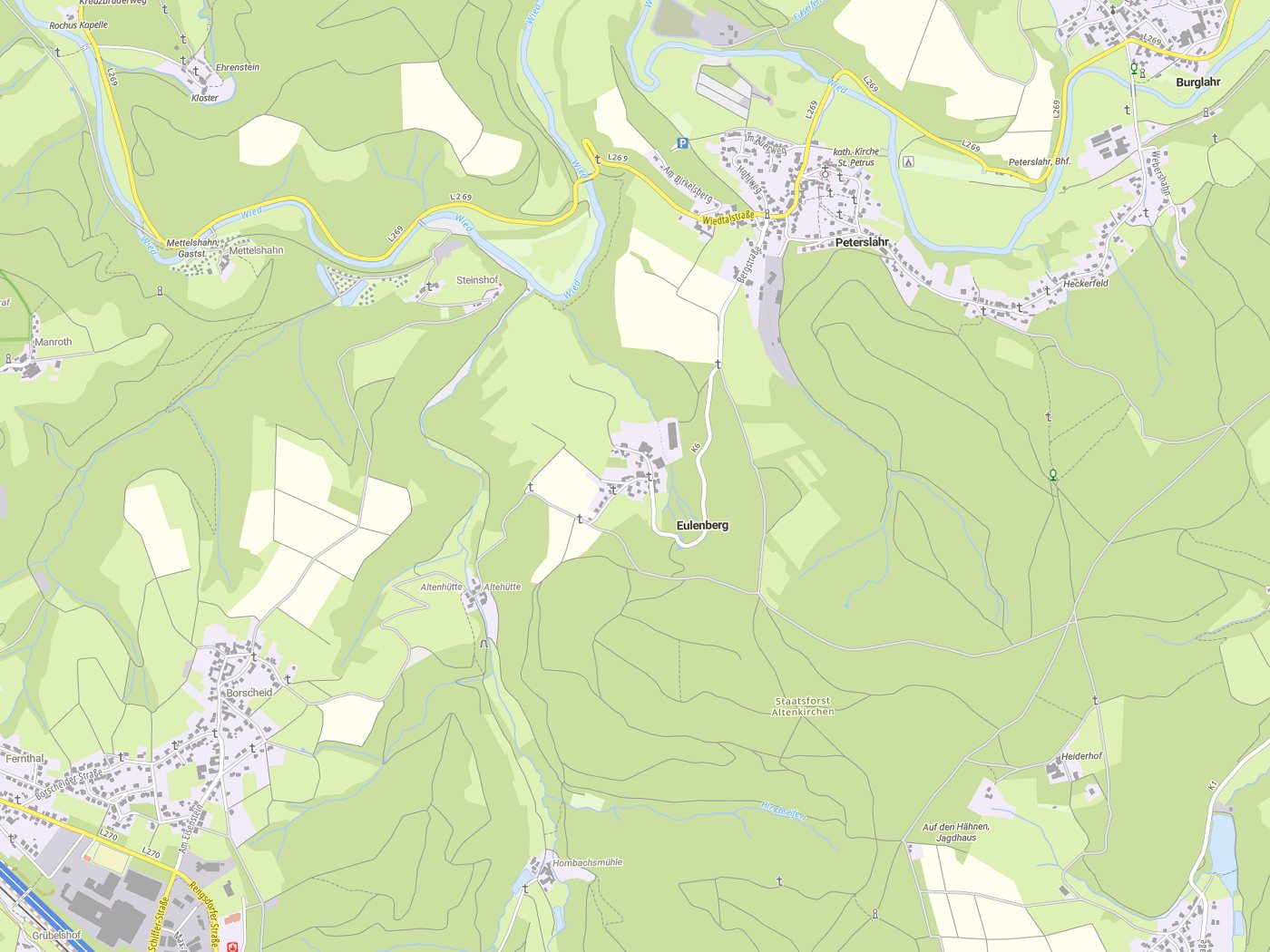 Kartenausschnitt Eulenberg mit Gewässern