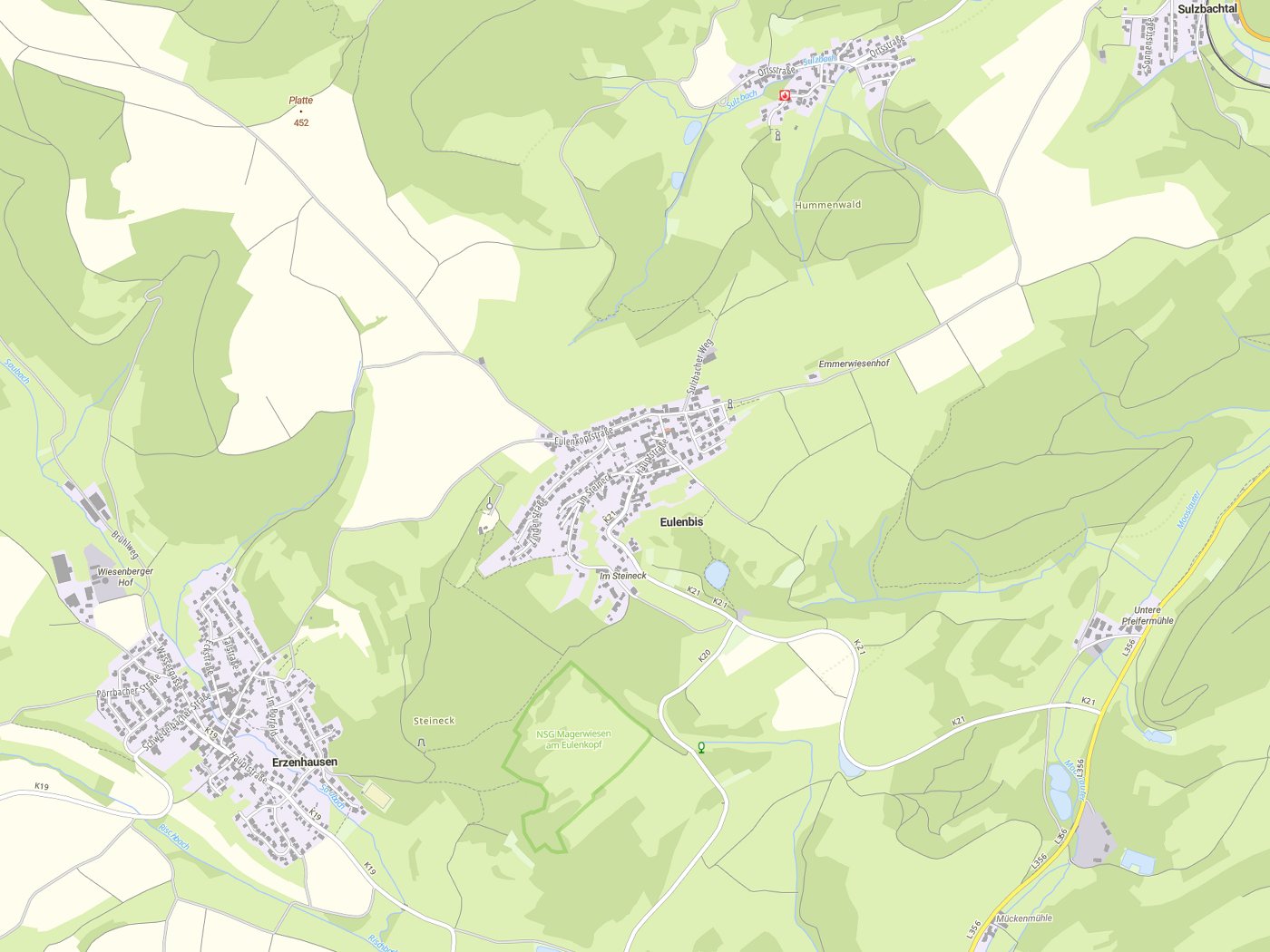 Kartenausschnitt Eulenbis mit Gewässern