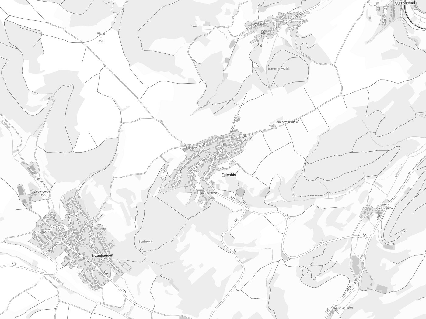 Kartenausschnitt Eulenbis mit Gewässern