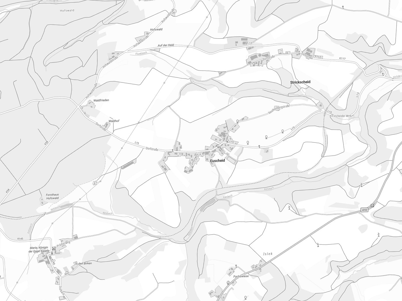 Kartenausschnitt Euscheid mit Gewässern