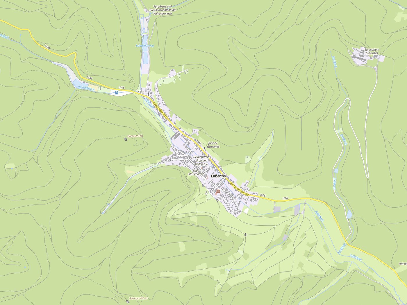 Kartenausschnitt Eußerthal mit Gewässern