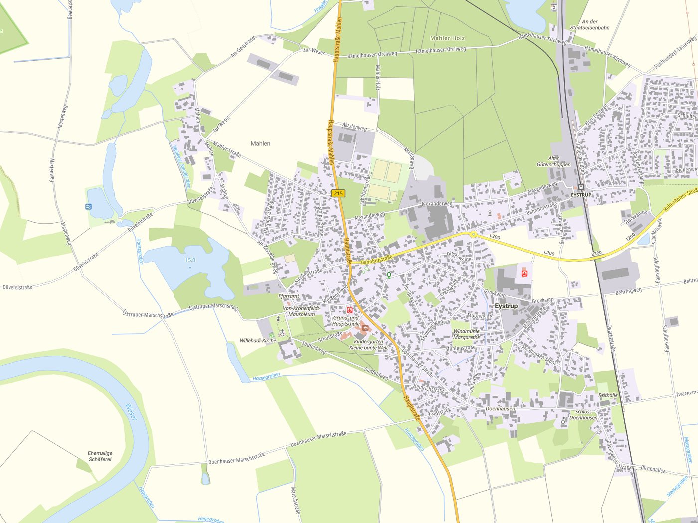 Kartenausschnitt Eystrup mit Gewässern