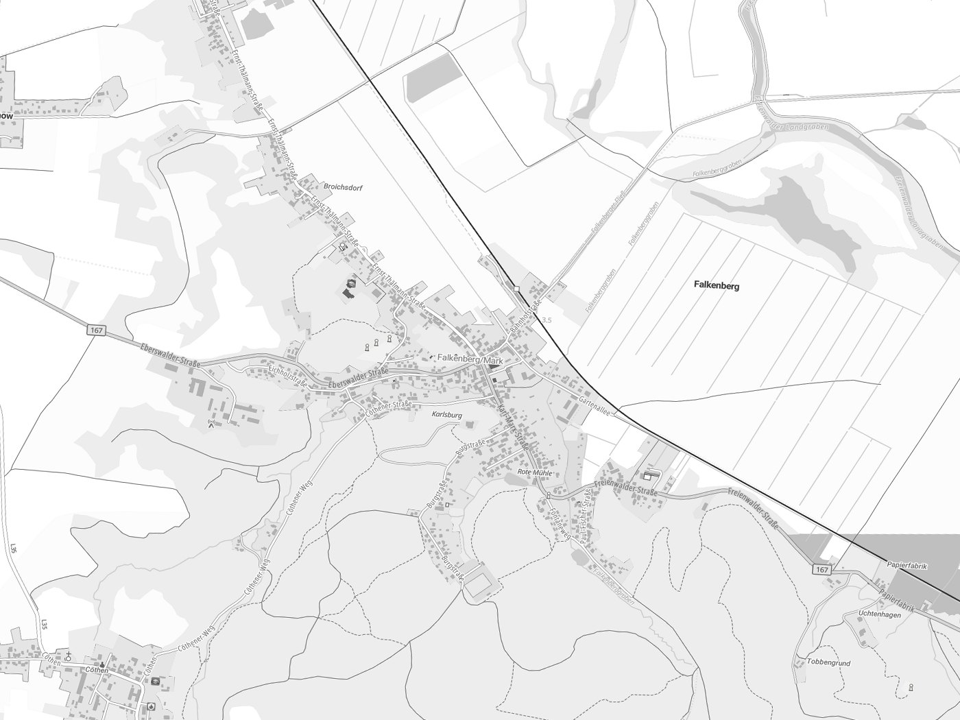 Kartenausschnitt Falkenberg mit Gewässern
