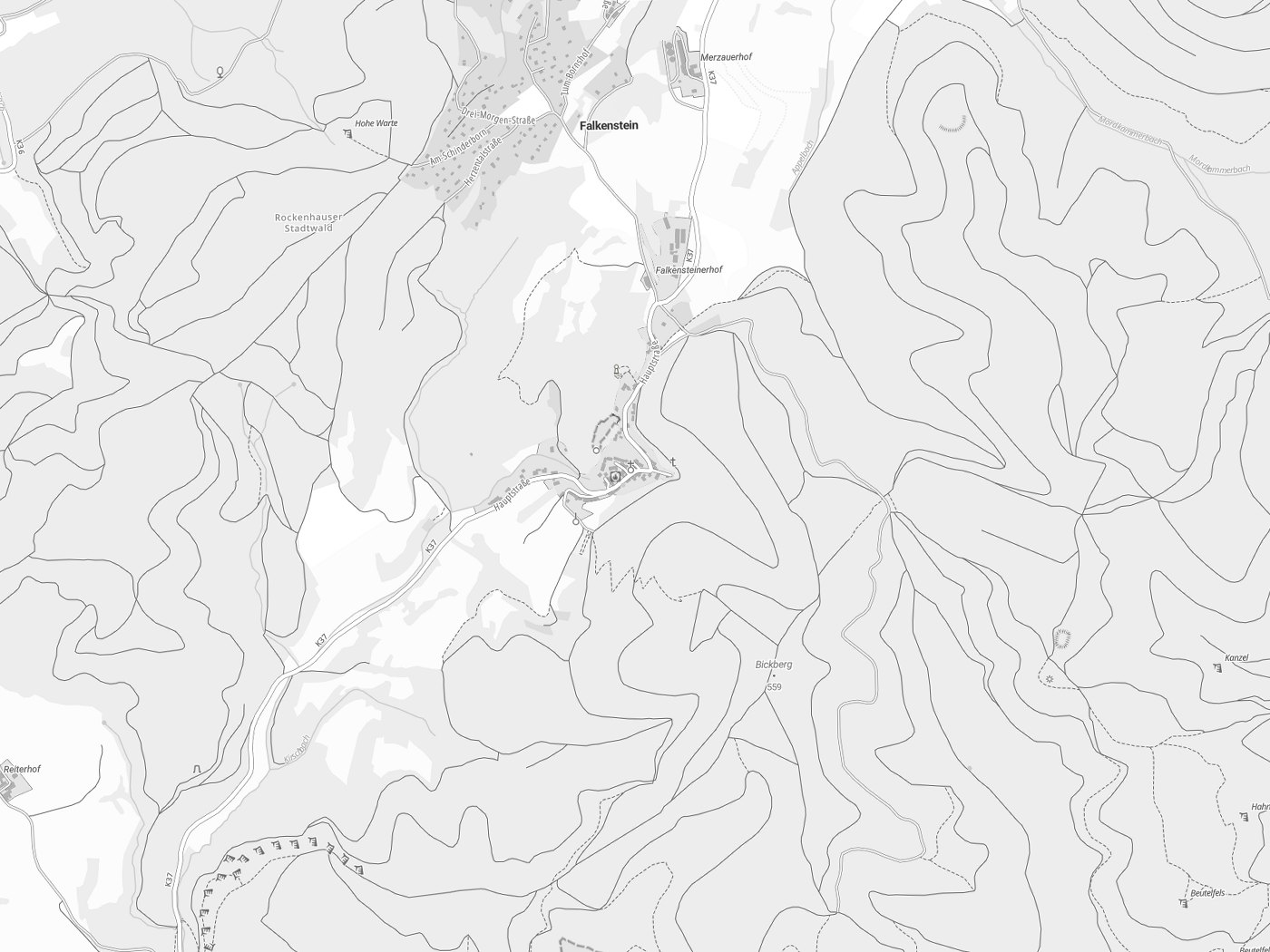 Kartenausschnitt Falkenstein mit Gewässern