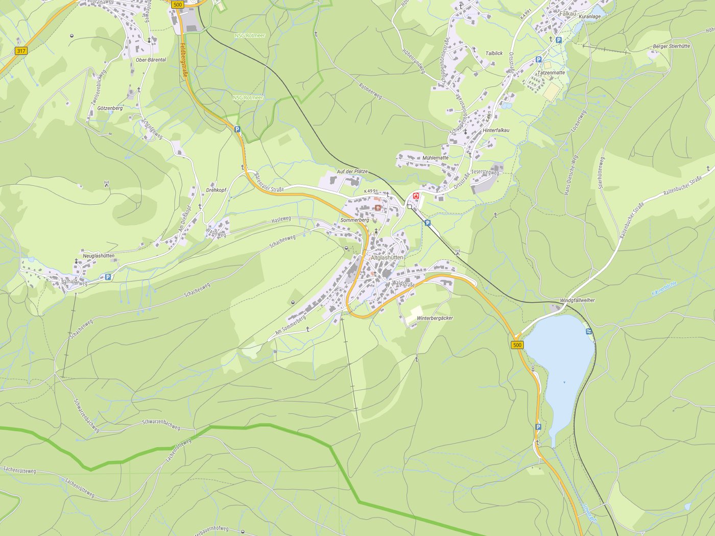 Kartenausschnitt Feldberg (Schwarzwald) mit Gewässern